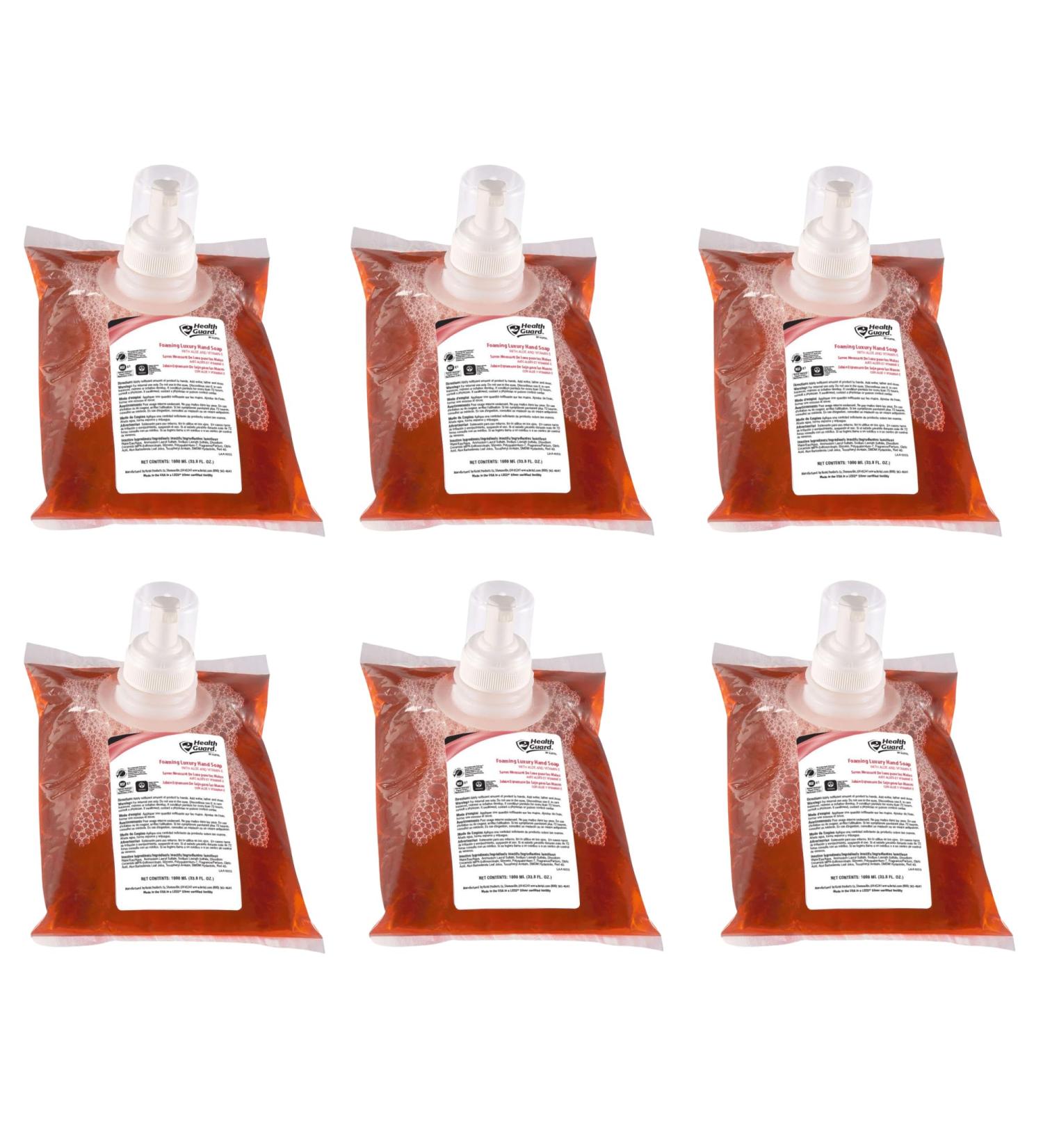 Health Guard 69041 Foaming Luxury Hand Soap 1000 mL Refill Bag Pink with Tropical Fragrance (Pack of 6) - Buy Online on GoSupps.com