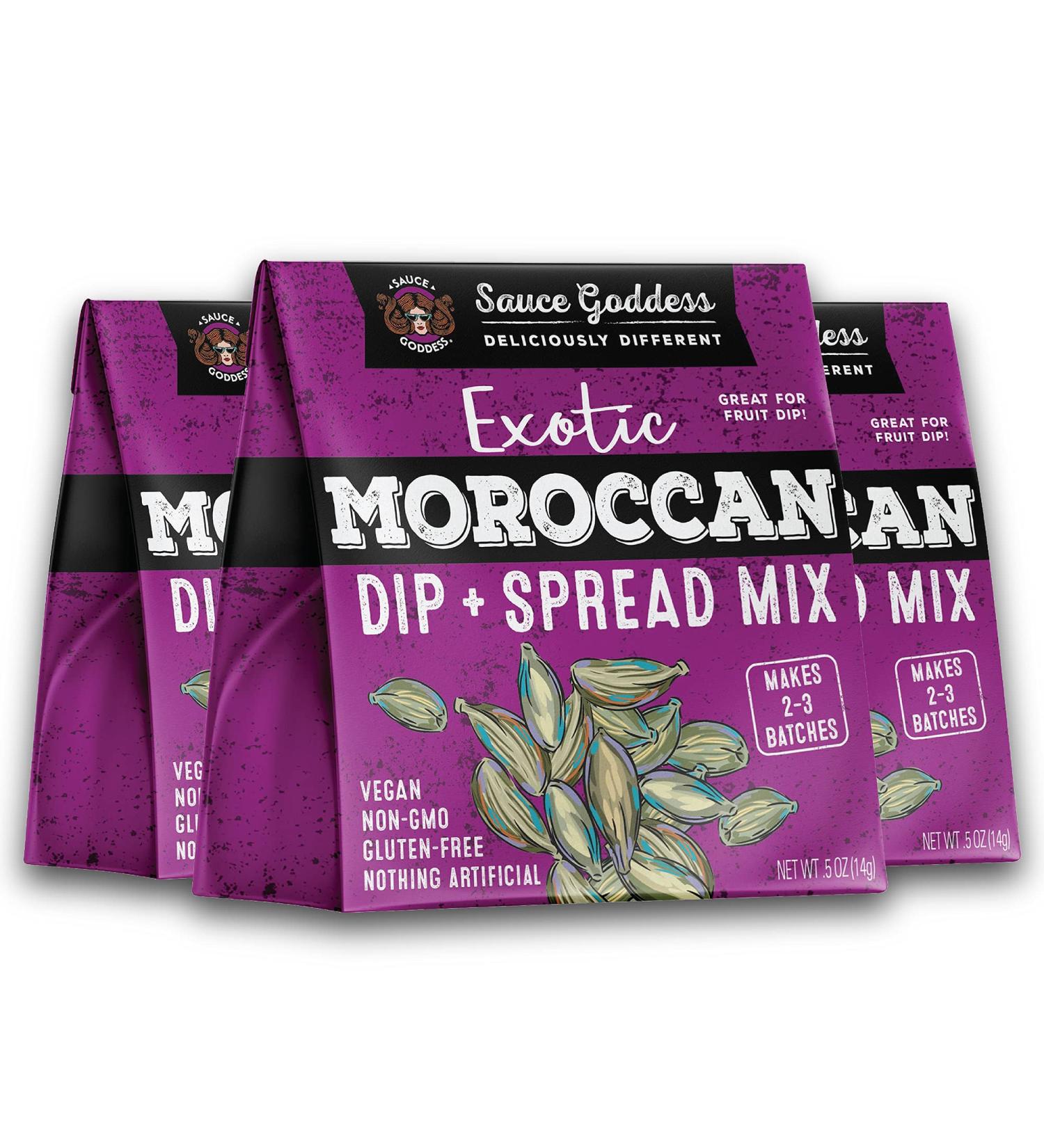 De Lux Farms Sauce Goddess Moroccan Spicy Dip and Spread Mix - Vegan, Gluten Free, Non-GMO (3-Pack) - Buy Online on GoSupps.com
