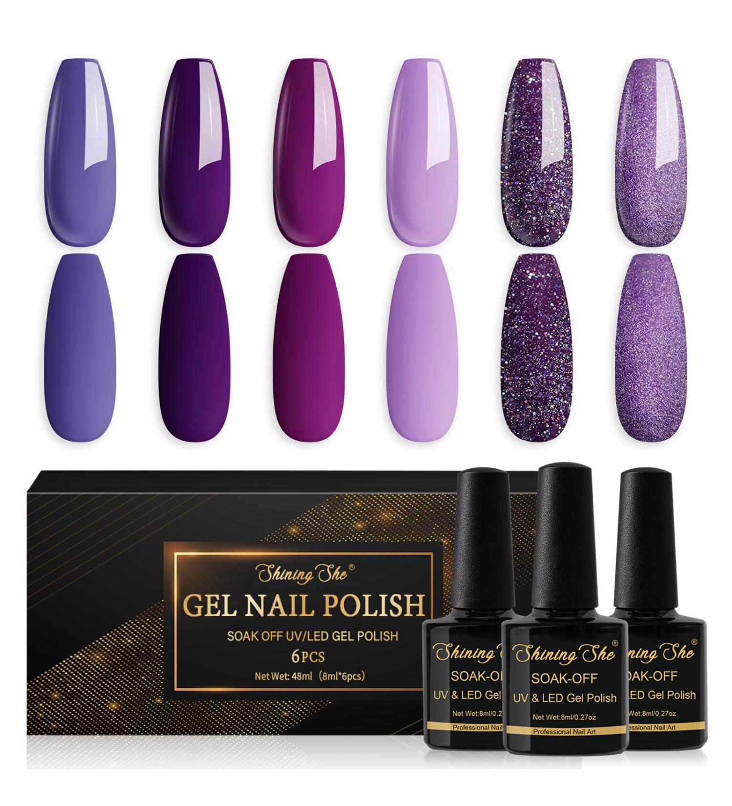 Shining She Nail Polishes Set - 6 Colors Purple Wisteria Rose Purple Polish - Soak-Off UV/LED Gel - Perfect Gift for Nail Art - 8ML - Buy Online on GoSupps.com