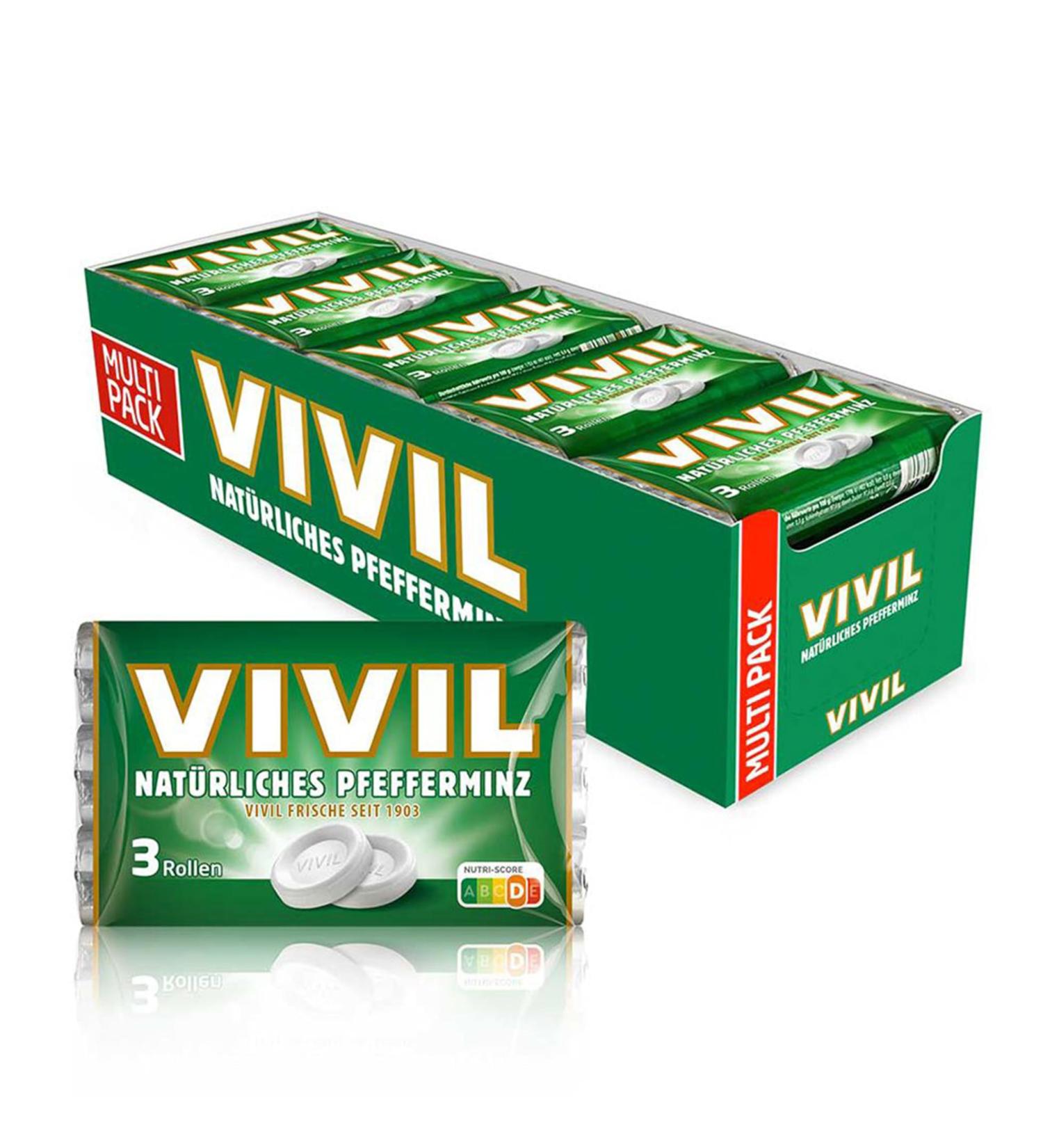 Vivil Roll Natural Peppermint - Gluten-Free & Vegan 20 x 3 Pack | Fresh Pastilla 60 Rolls (29g Each) - Best International Shipping - Buy Online on GoSupps.com