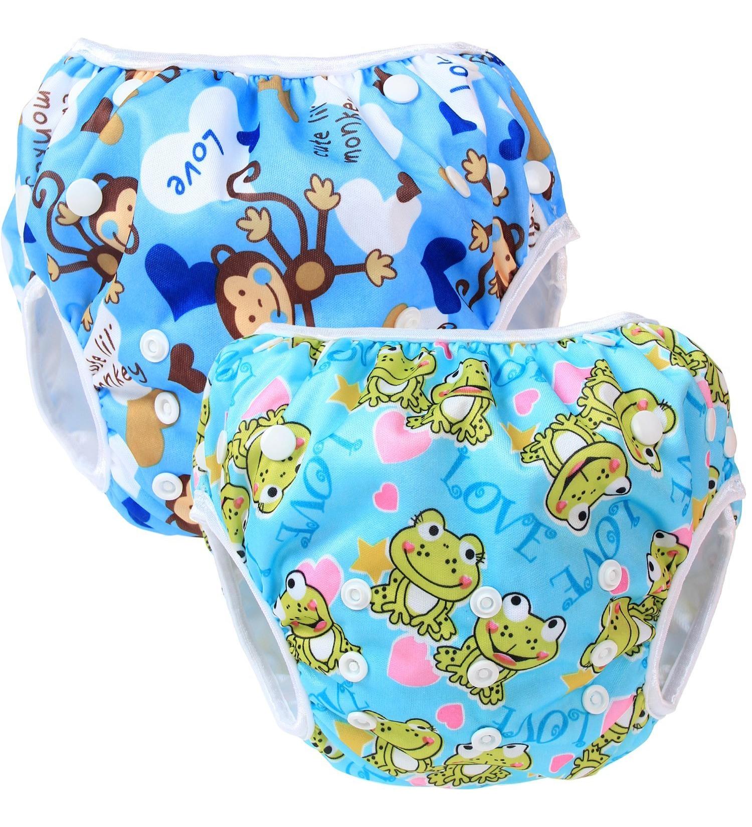 Teamoy 2 Baby Swimming Trunks - Monkeys Blue + Frogs | Adjustable & Washable - Buy Online on GoSupps.com