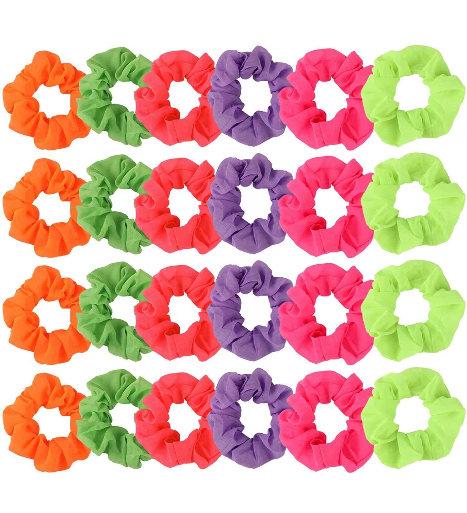 80s Neon Hair Scrunchy Set - 24 Pieces Neon Hair Accessories for Women - Perfect for Halloween & Birthday Parties - Multicolor - Buy Online on GoSupps.com