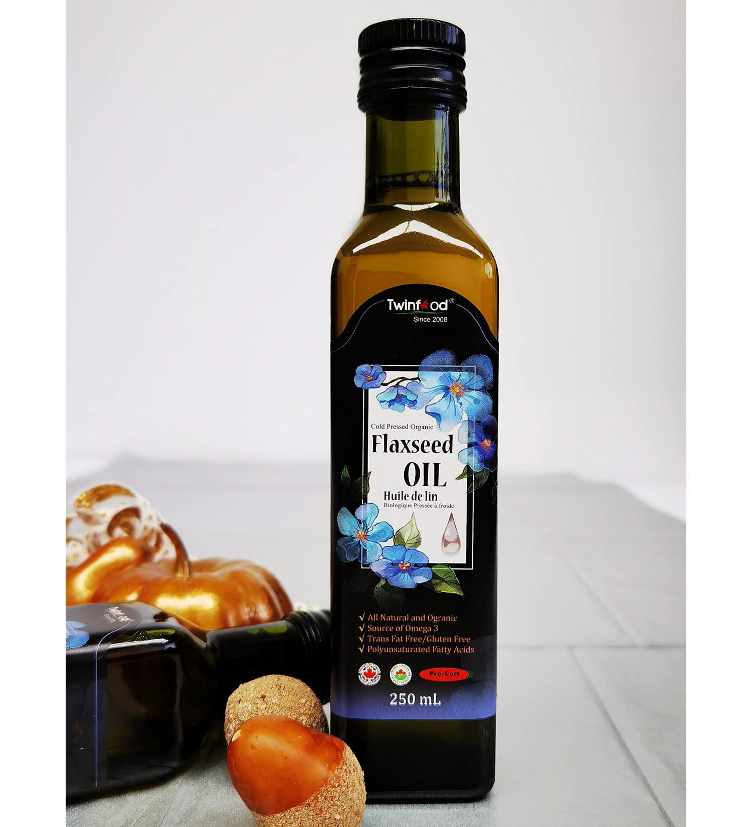 Twinfood Premium Flaxseed Oil Organic and Cold-Pressed Rich Omega-3 Gluten-free 250ml (1 bottle) 250 ml (Pack of 1) - Buy Online on GoSupps.com