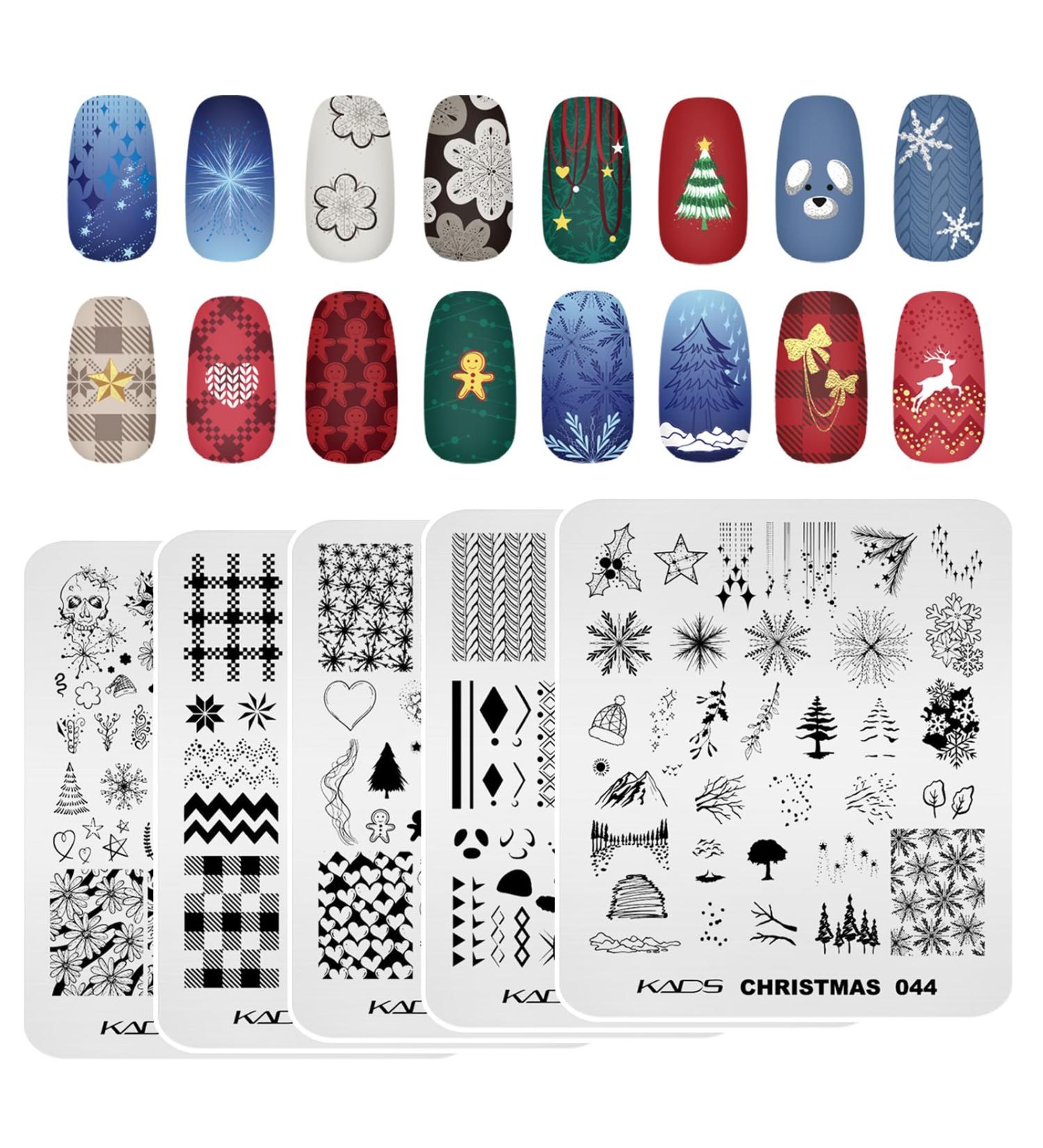 KADS 5Pcs Christmas Nail Stamping Plate - DIY Manicure Tool with Santa, Snowflake, Elk Designs - Buy Online on GoSupps.com