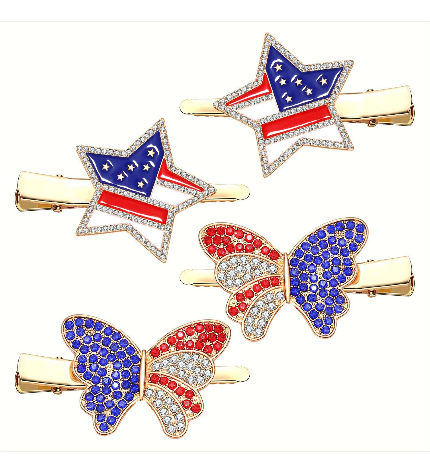 Patriotic Rhinestone American Flag Hair Clip for 4th of July Celebration - Buy Online on GoSupps.com