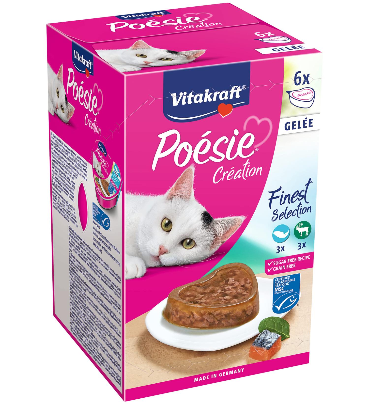 Vitakraft Po sie Cr ation - Jelly meal for adult cats - Assortment of MSC-labeled meat and fish: salmon and game - Buy Online on GoSupps.com