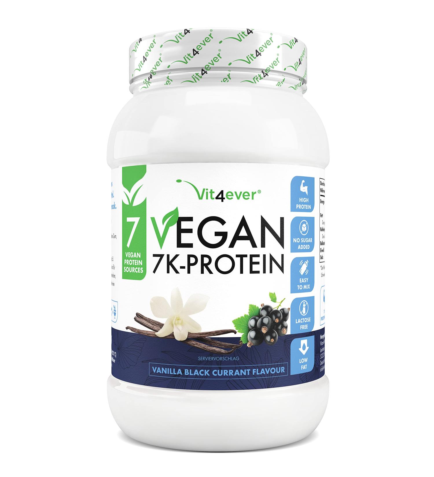 Vegan 7K Protein Powder 1kg - Vanilla Black Currant | Herbal Blend with Rice Almond Soy Pea Hemp Cranberry & Sunflower Protein - International Shipping Available - Buy Online on GoSupps.com