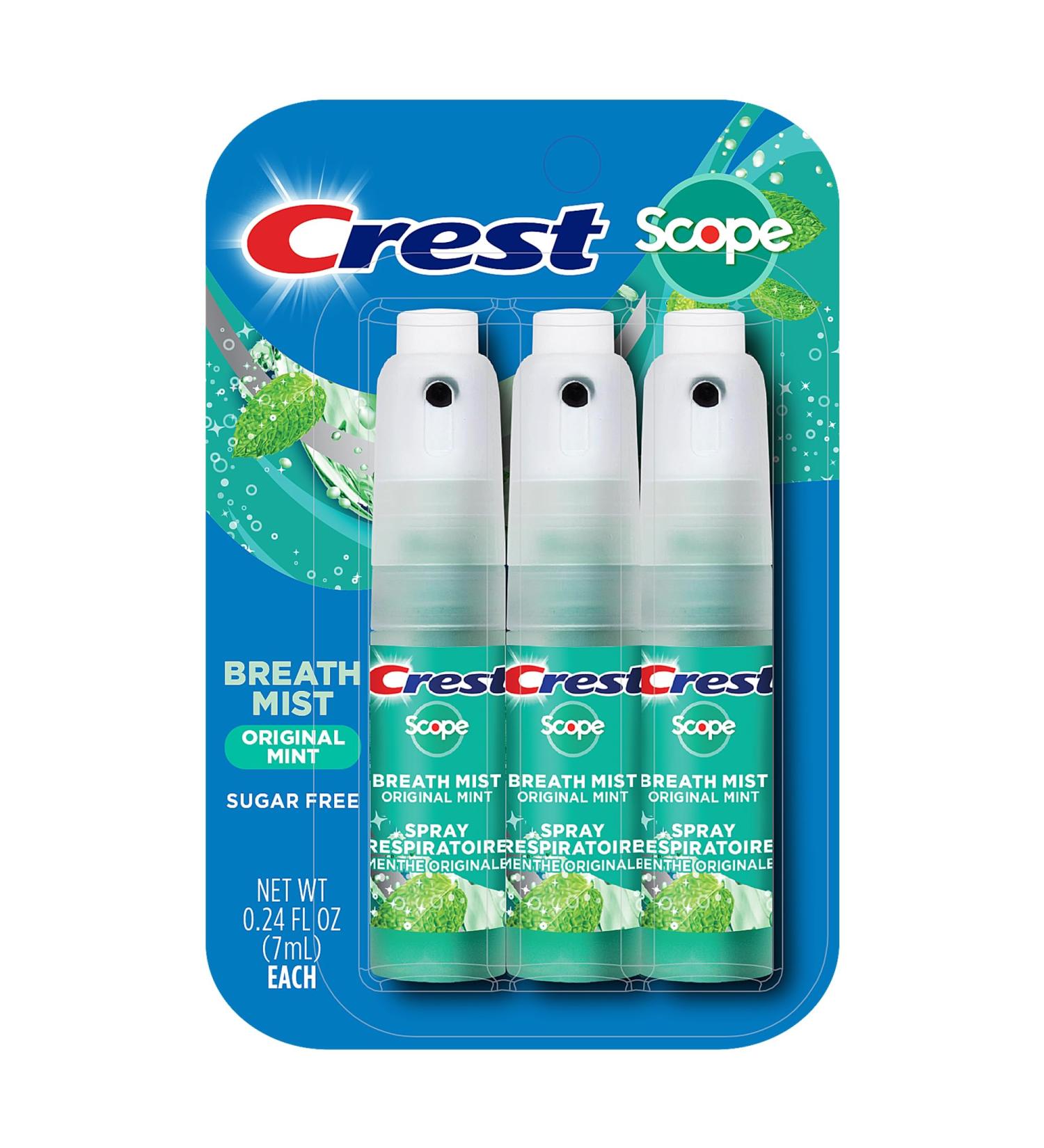 Crest Scope | One 3-Pack of Mint Breath Mist Sprays (3 Total Sprays) - 0.24 Ounce (7mL) Each 0.72 Ounces Total 3 Pack - Buy Online on GoSupps.com