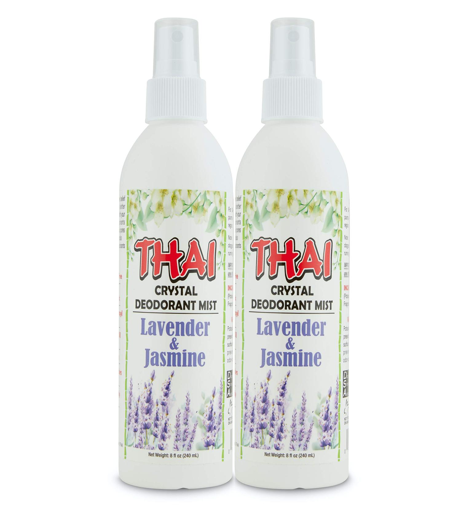 Thai Deodorant Stone Crystal Mist Natural Deodorant Spray 8 oz. Bundle (Lavender & Jasmine)