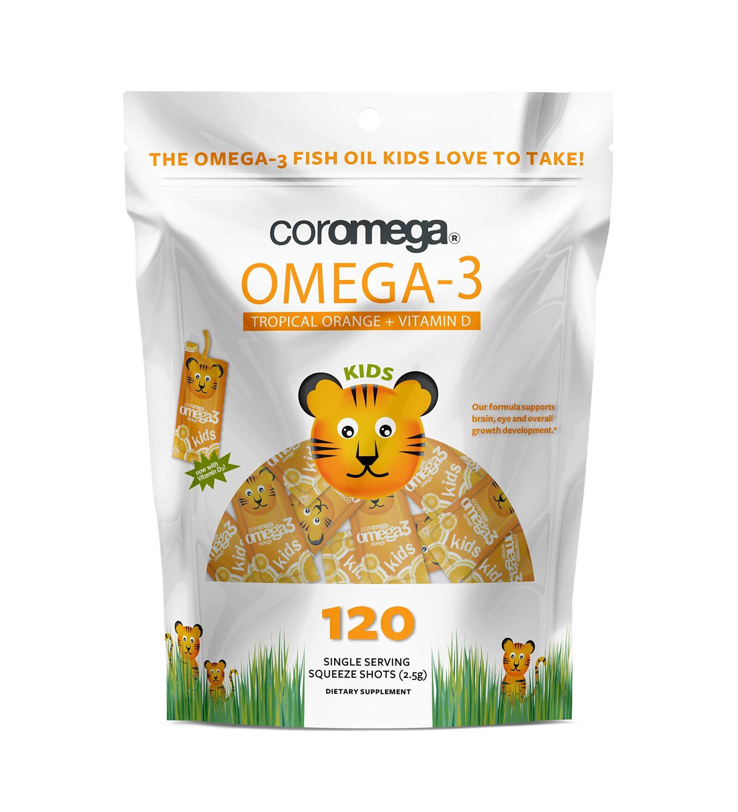 Coromega Omega-3 Kids Tropical Orange Squeeze Shots with Vitamin D - 120 Servings - Buy Online on GoSupps.com