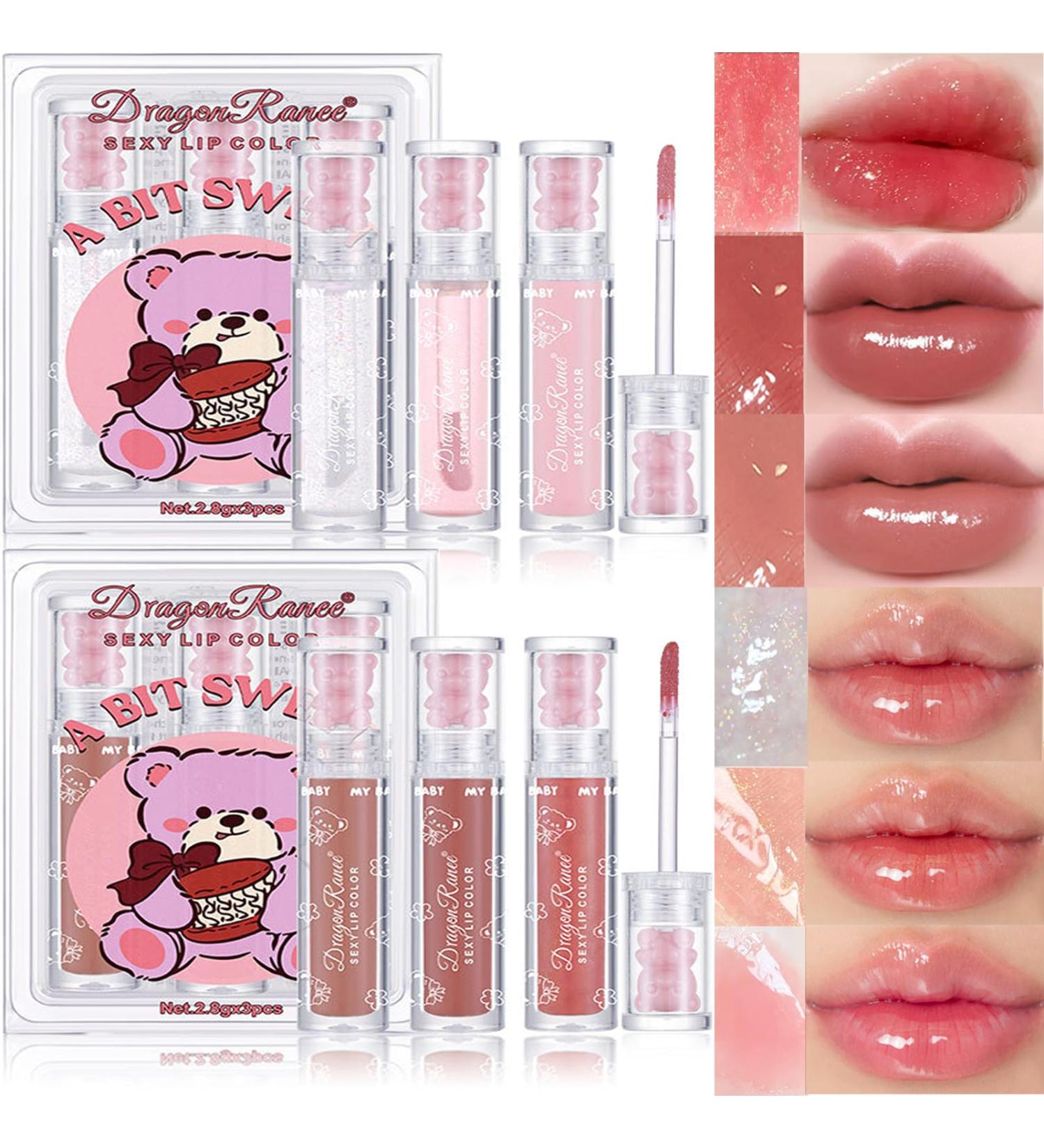 6 Colors Cute Bear Lip Glaze Set | Moisturizing Glitter Lip Gloss for Women & Girls | Tinted Shiny Lip Oil - Perfect Party Gift - Buy Online on GoSupps.com