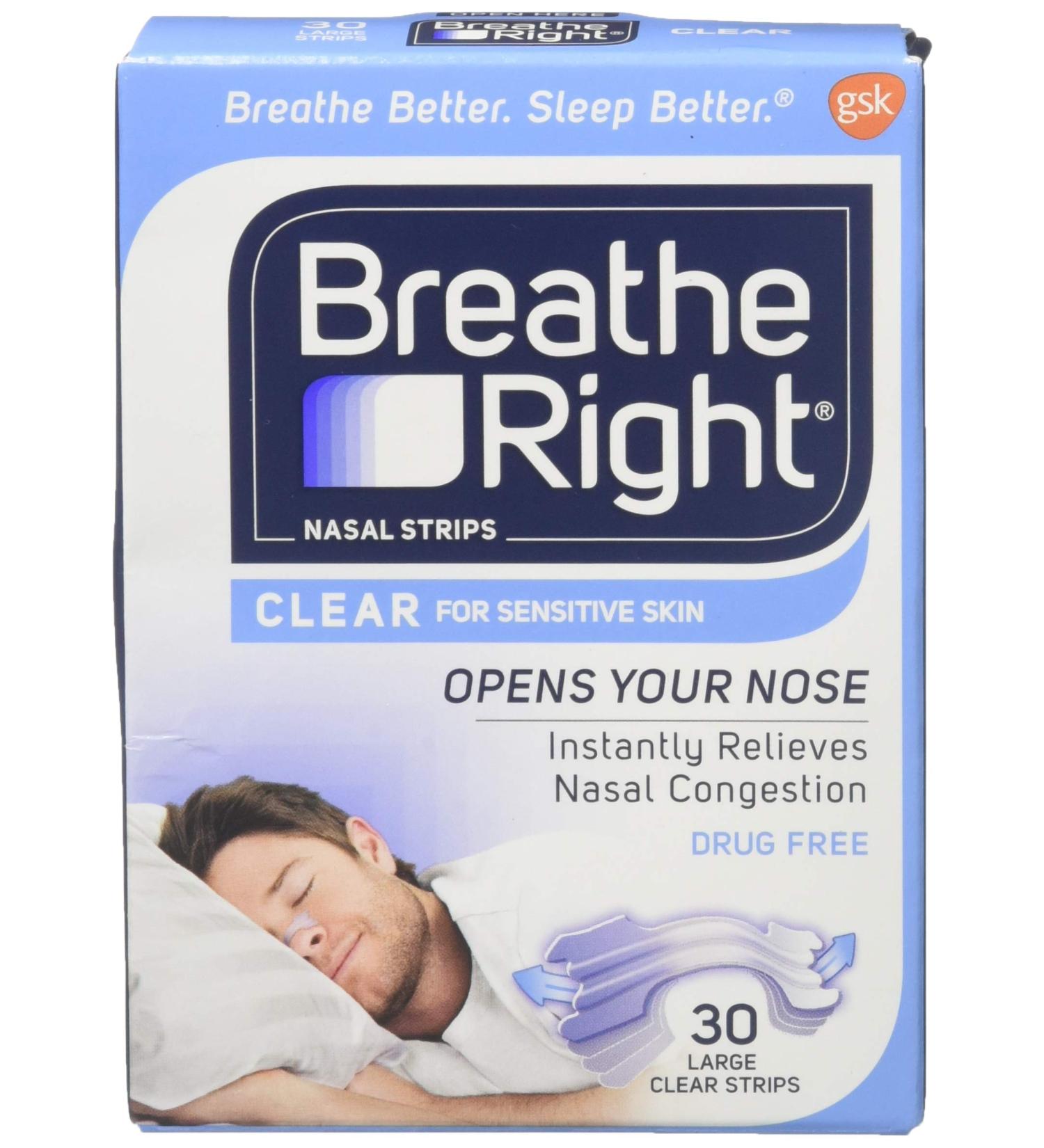 Breathe Right Nasal Strips Clear for Sensitive Skin Large 30 Each - Pack of 4 - Buy Online on GoSupps.com