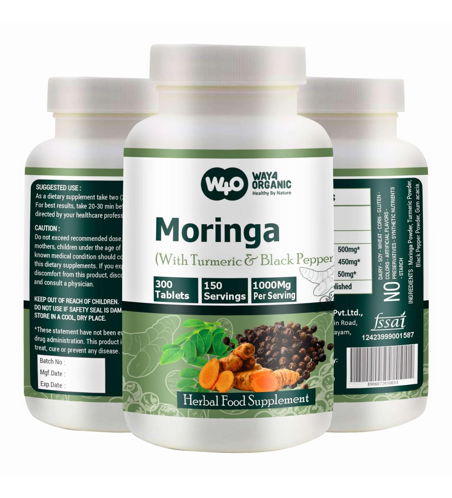 Moringa Tablets with Turmeric and Black Pepper 300 Pills 5 Month Supply 150 Serving 1000 Mg per Serving. One Capsule with Multiple Benefits - Supports Digestive Health (Pack of 1) - Buy Online on GoSupps.com