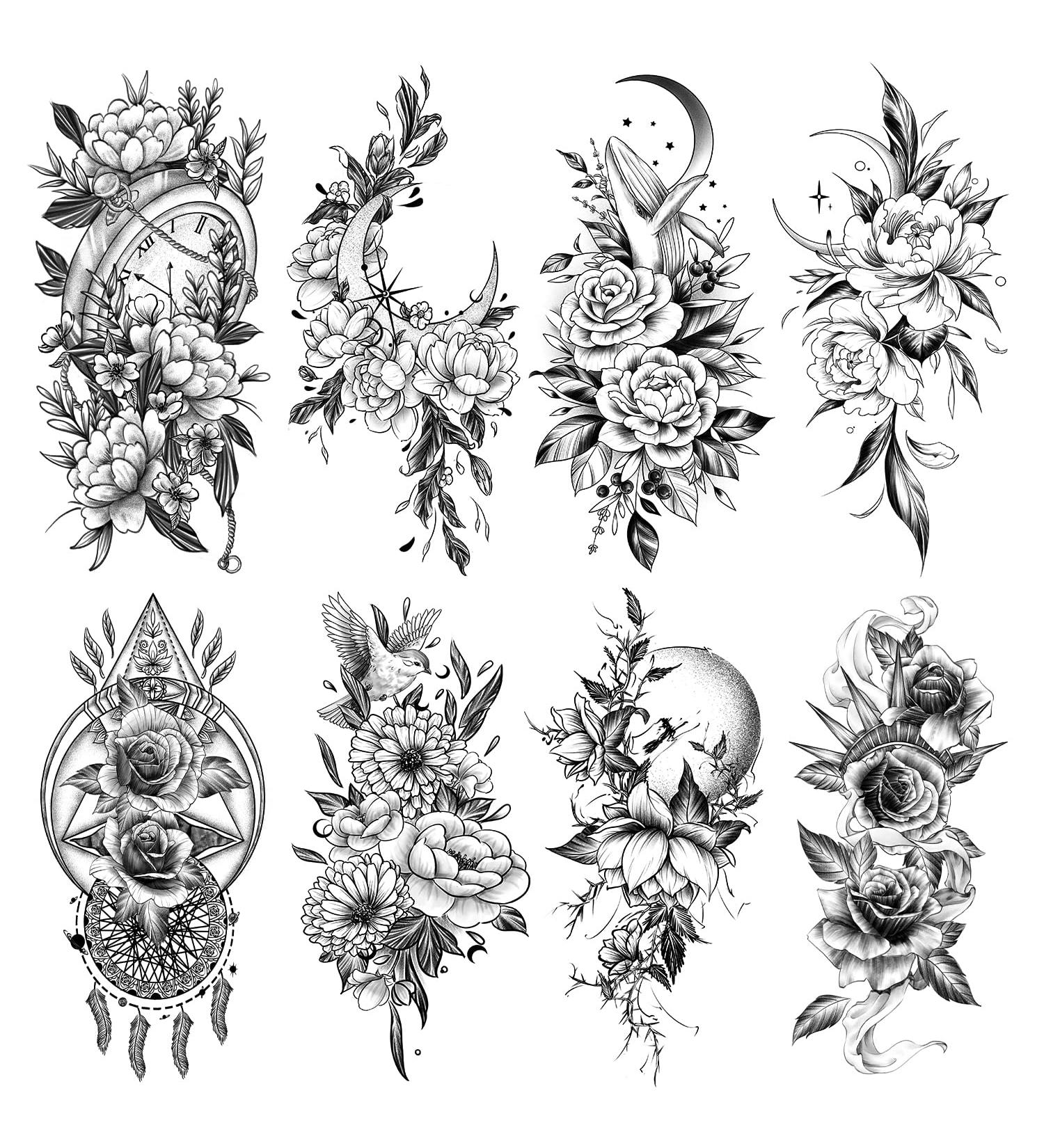Cerlaza Large Temporary Flower Tattoos for Women - Realistic & Long Lasting Arm Half Sleeves Fake Tattoos - Waterproof & Lasting - 10 Sheets - Buy Online on GoSupps.com