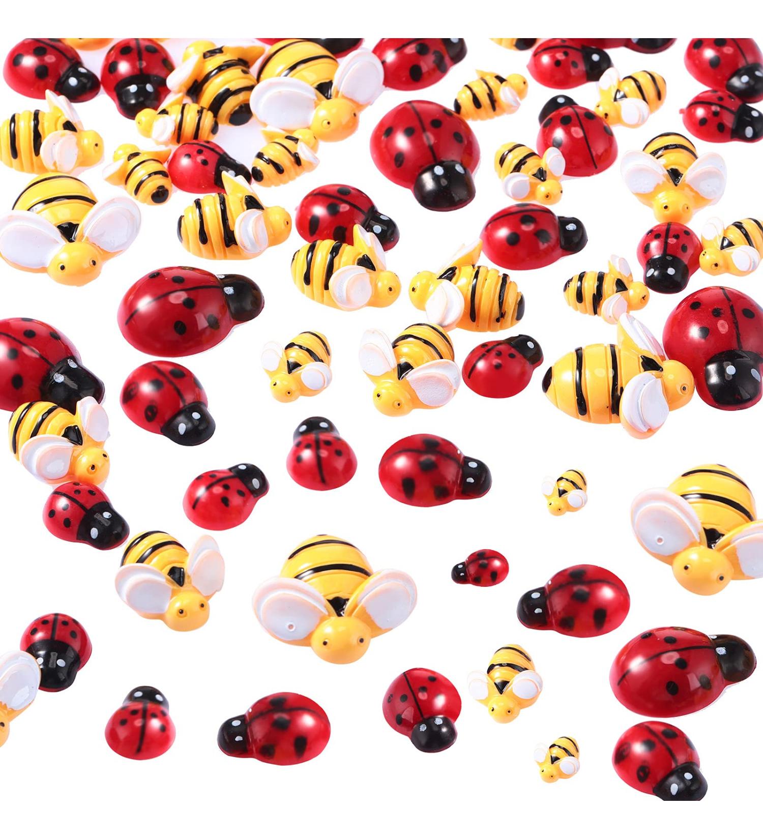 50 Pieces Tiny Resin Bees and Ladybugs for Crafts and DIY Decor - 0.98 Inch Bees, 0.74 Inch Ladybugs, 0.51 Inch Size - Perfect for Wreath, Scrapbooking, Party Decoration - Buy Online on GoSupps.com