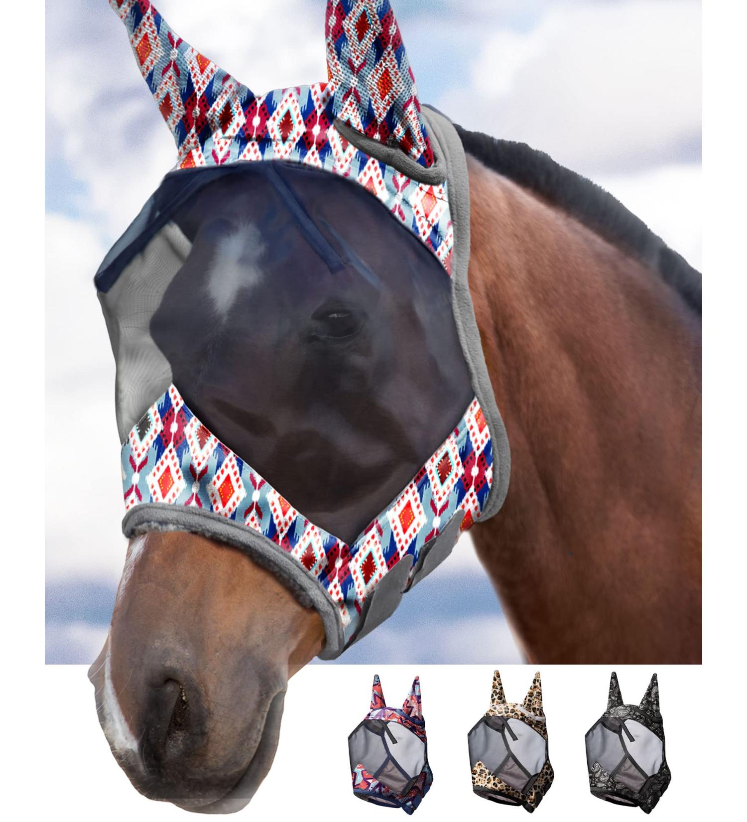 Harrison Howard CareMaster Horse Fly Mask with Ears - UV Protection Tribal Diamond Design (XL) - Premium Horse Gear - Buy Online on GoSupps.com
