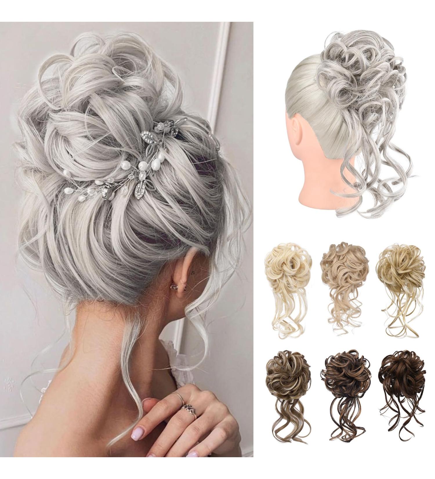 REECHO Messy Bun Hair Piece Updo Elastic Synthetic Hair Donut Scrunchies - Grey/Brown/Silver/White - Buy Online on GoSupps.com