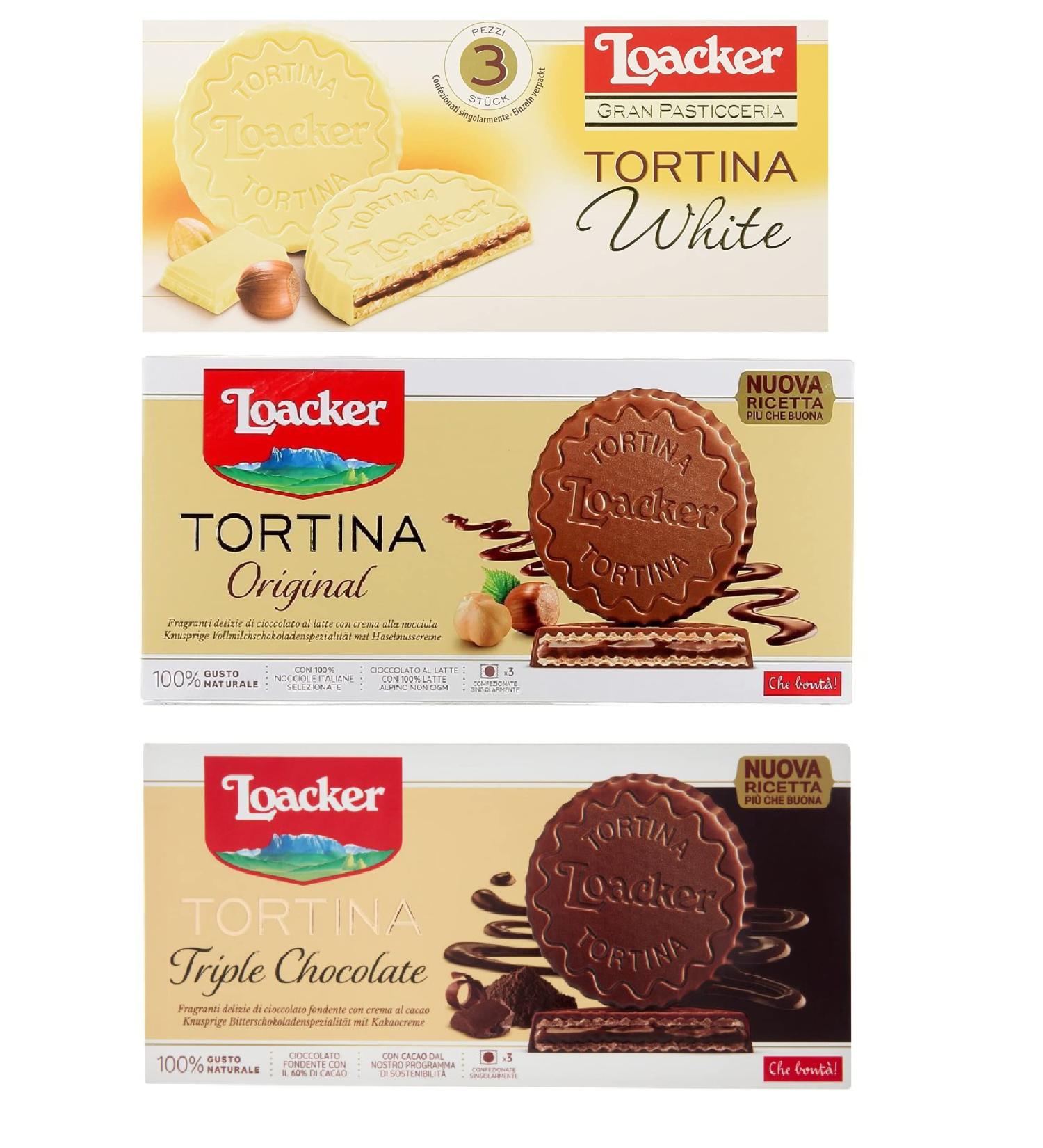 Loacker Tortina White Triple Dark Original 3pz Chocolate tester box filled with hazelnut cream 3 x 63 g - Buy Online on GoSupps.com