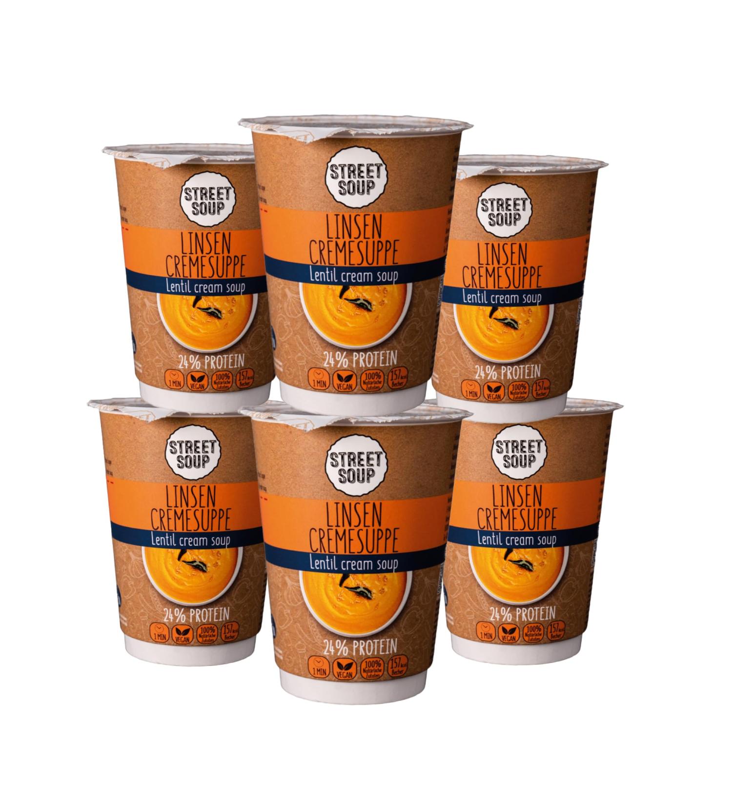 Street Soup Protein Instant Soup - Low Carb Lentil Soup to Go (6x300g) | Healthy Vegan Gluten-Free Ready Meals for Weight Loss - Buy Online on GoSupps.com