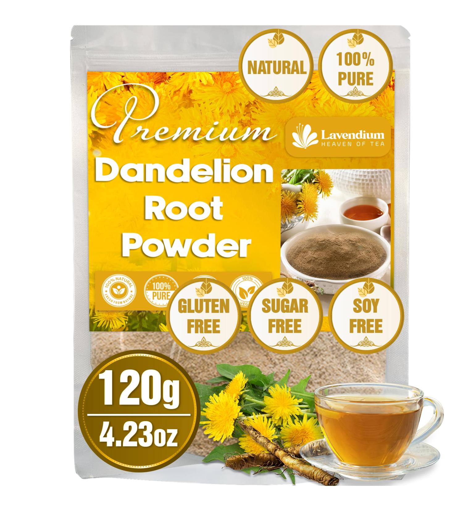 Lavendium Premium 120g (4.23oz) Dandelion Root Powder 100% Natural and Pure from Dandelion Root No Additives No Gluten No Sugar Vegan - Buy Online on GoSupps.com