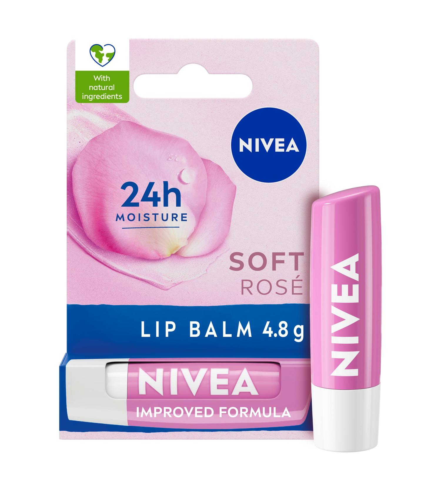 NIVEA Soft Rose Lip Balm (4.8g) - Shea Butter, Natural Oils, and Vitamins for 24h Moisture, Natural Rosiness - Buy Online on GoSupps.com