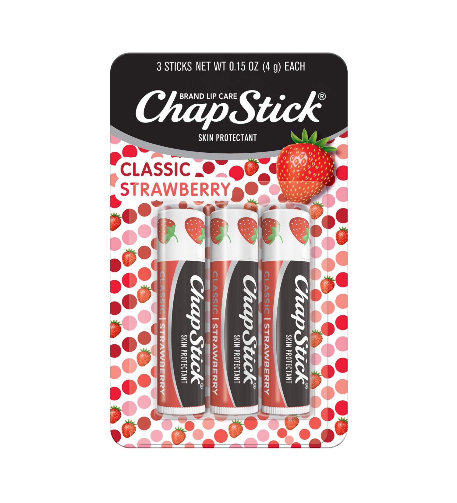 Chapstick Classic Strawberry Lip Care - 3 Sticks (0.15 oz each) | Skin Protectant - Buy Online on GoSupps.com