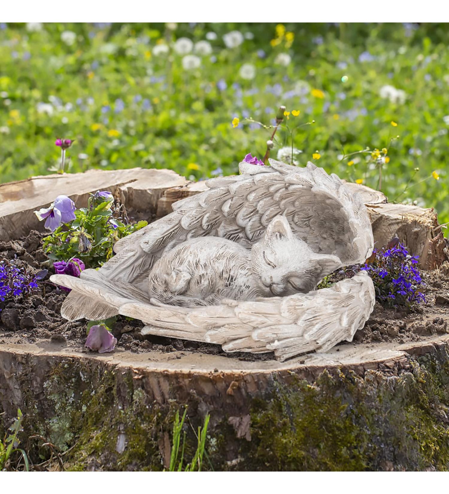 Cat Memorial Stone - Angel Cat Statue for Garden (4.33*3.14