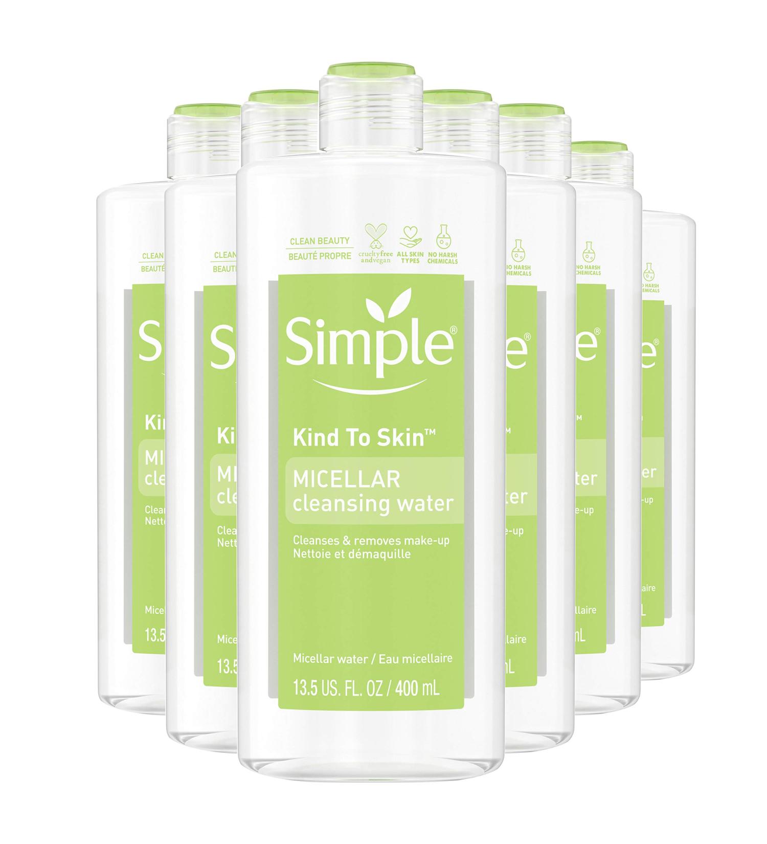 Simple Kind to Skin Micellar Cleansing Water, 13.5 oz - Pack of 6 | Gentle Makeup Remover for All Skin Types | Boosts Hydration by 90% - Buy Online on GoSupps.com