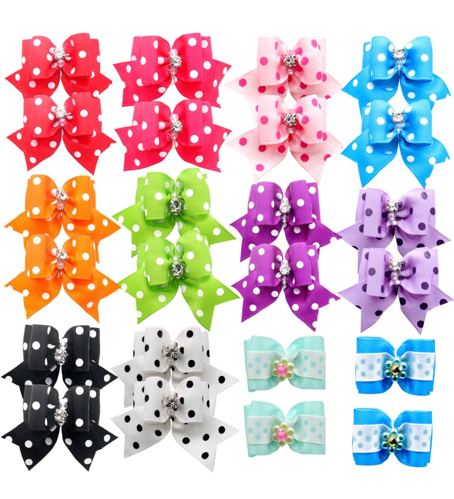 HOLLIHI 24 pcs/12 Pairs Adorable Grosgrain Ribbon Pet Dog Hair Bows with Elastic Rubber Bands - Doggy Kitty Bowknots Topknot Grooming Accessories Set for Long Hair Puppy Cat - Buy Online on GoSupps.com
