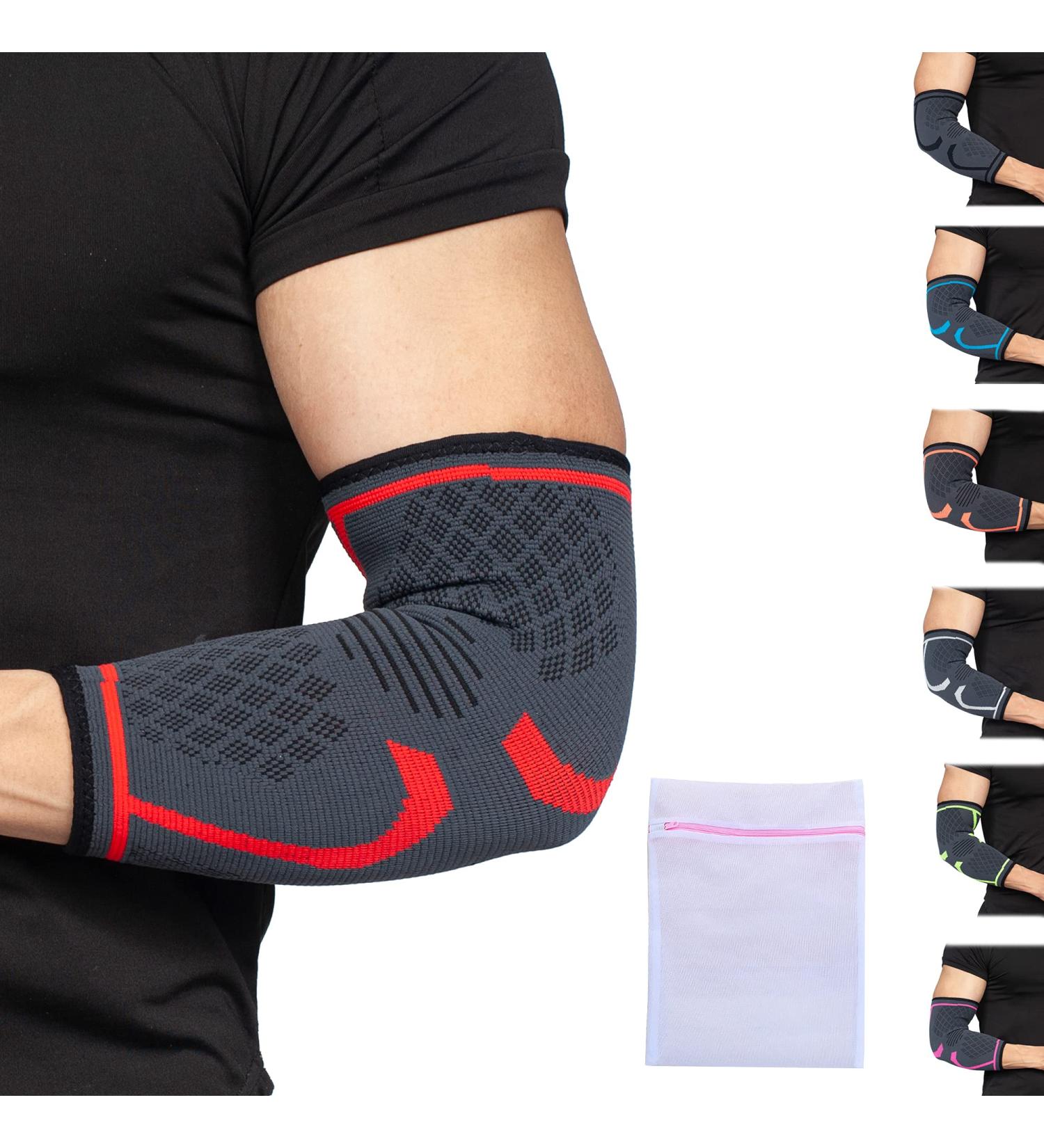 360 Relief Compression Elbow Brace Sleeve for Men and Women - Support, Pain Relief, Tendonitis, Tennis, Golf, Workout, Weightlifting - Large Red with Mesh Laundry Bag - Buy Online on GoSupps.com