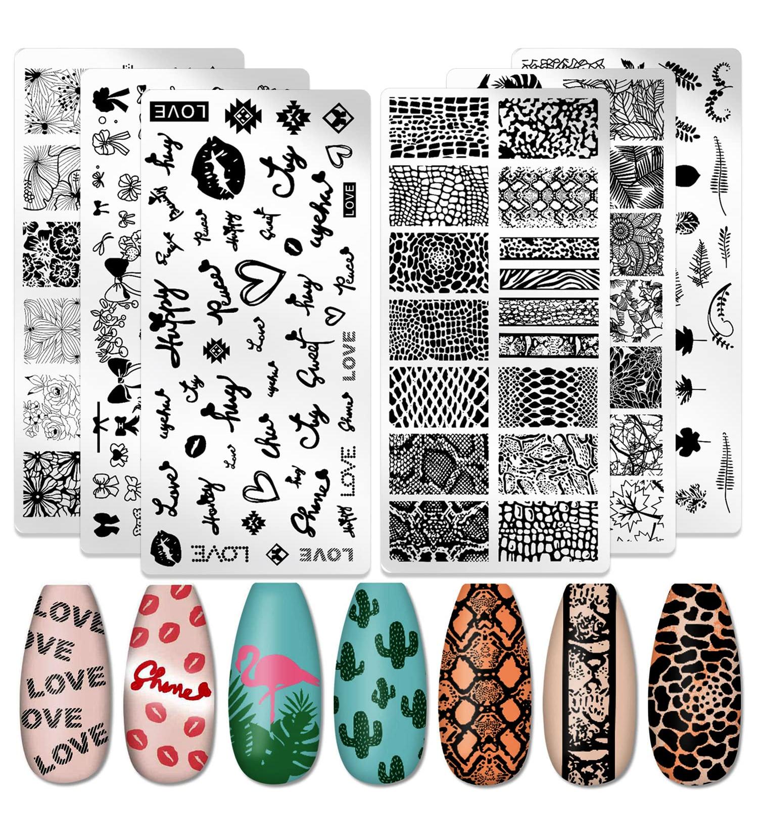 DANNEASY Nail Stamping Plate Set - 6 Pieces Flower Leaf Heart Stencils for Manicure - Lovely Series Nail Design Kit - Buy Online on GoSupps.com