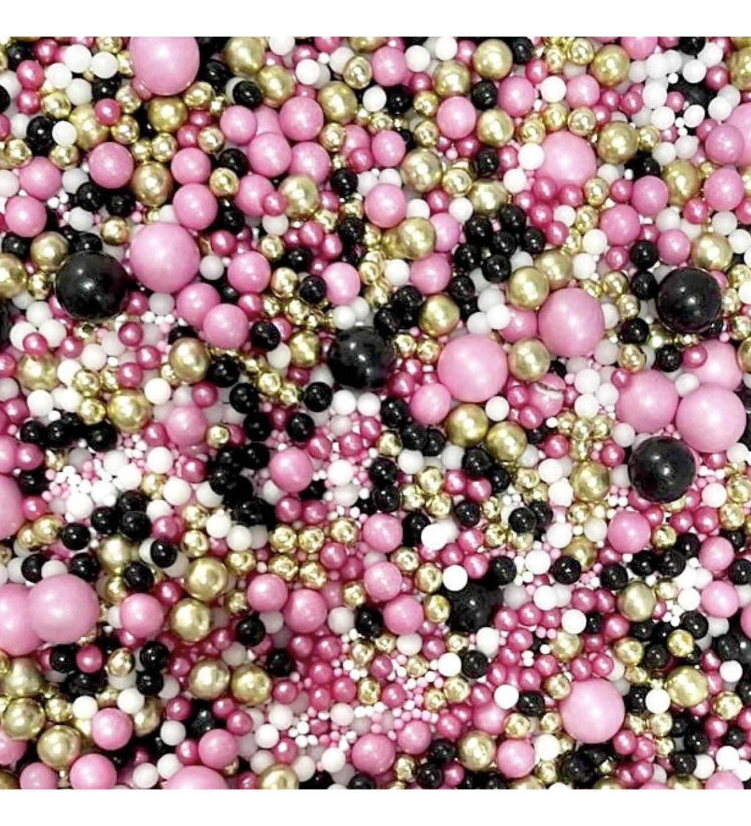 Metallic gold pink black white Sprinkles for cupcake cookies cake toppers pearls chocolate balls 100s and 1000s new year decoration topper sprinkle mix blend POP FIZZ CLINK
