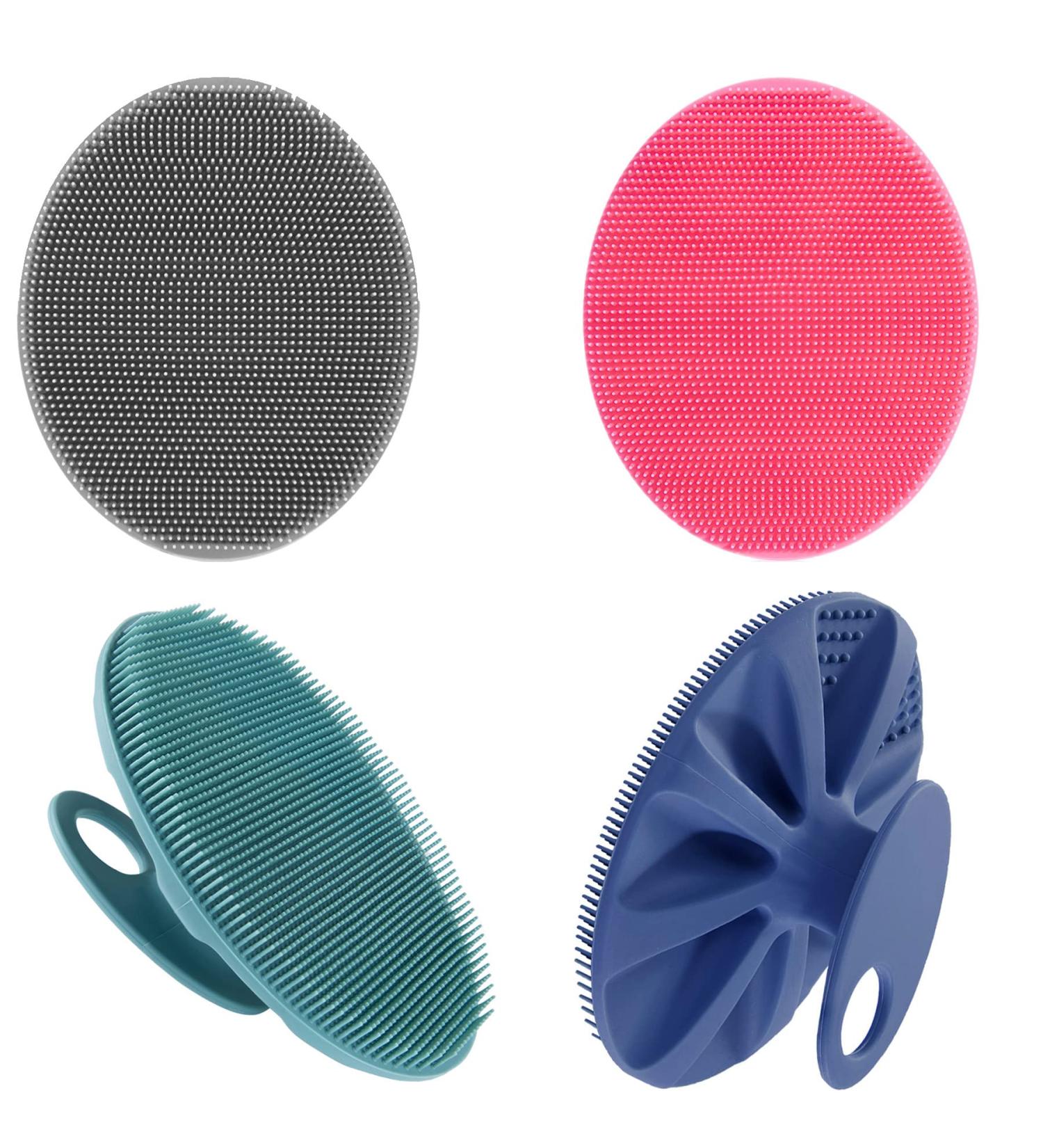 Soft Silicone Body Cleansing Brush Set - 4 Pack (Pink, Dark Green, Dark Blue, Gray) | Gentle Exfoliating & Massage for All Skin Types - Buy Online on GoSupps.com