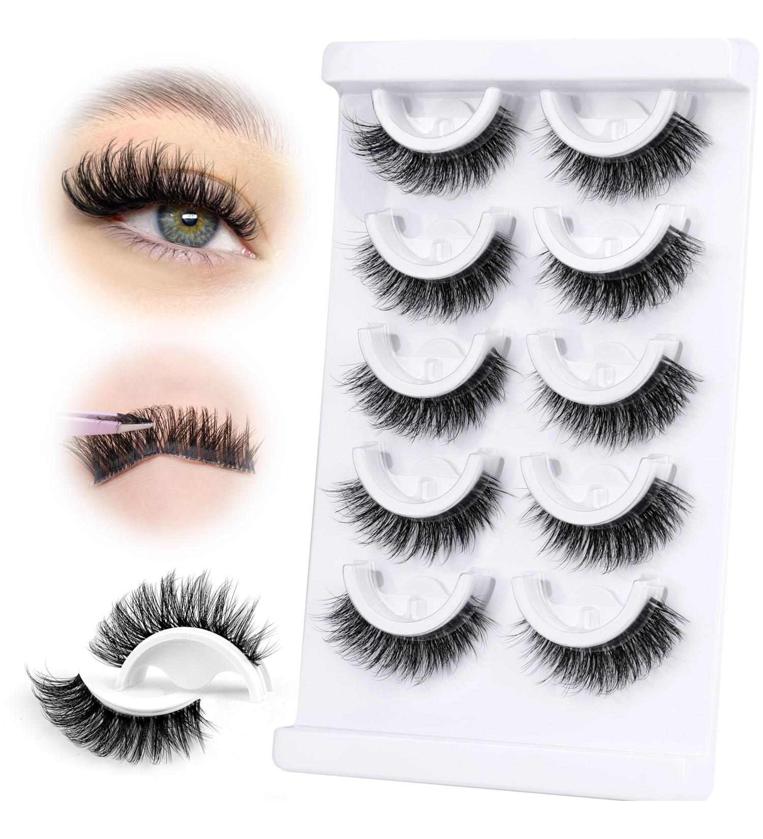 WiWiseo Self Adhesive Eyelashes - No Glue Needed False Lashes Reusable 5 Pairs Natural Look Waterproof Wispy & Fluffy 16MM C-Clear Band - Buy Online on GoSupps.com