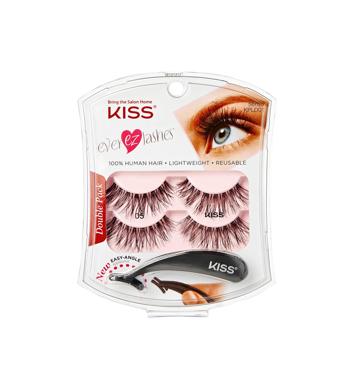 KISS Ever EZ Lashes Double Pack No. 01 - Reusable Natural Eyelash Starter Kit with Applicator & 2 Pairs Human Hair False Eyelashes - Buy Online on GoSupps.com