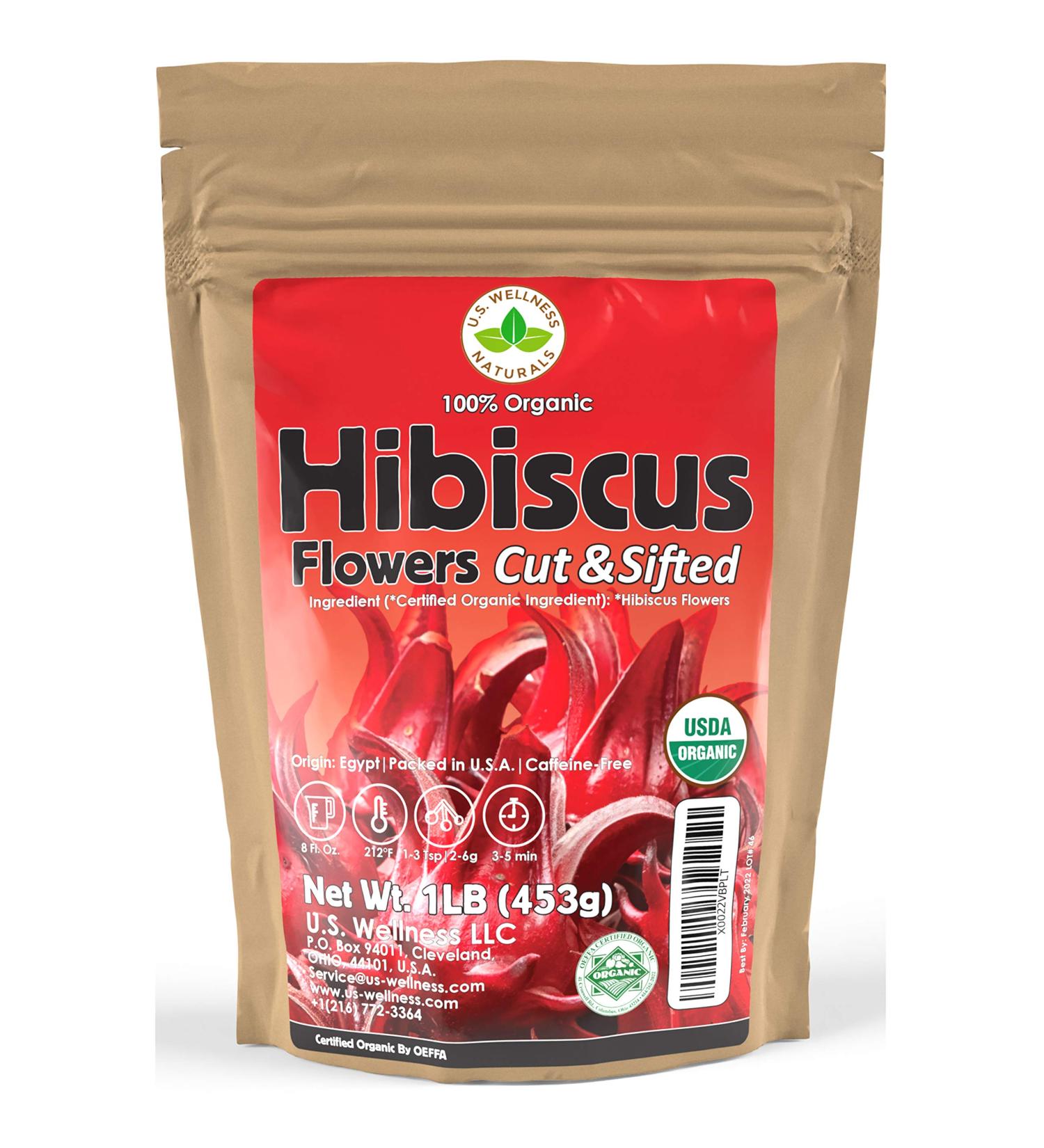 Organic Hibiscus Tea 1LB (16Oz) | Caffeine-Free Herbal Tea | 100% Certified Hibiscus Flowers | Bulk Resealable Bag | 200+ Cups - Buy Online on GoSupps.com
