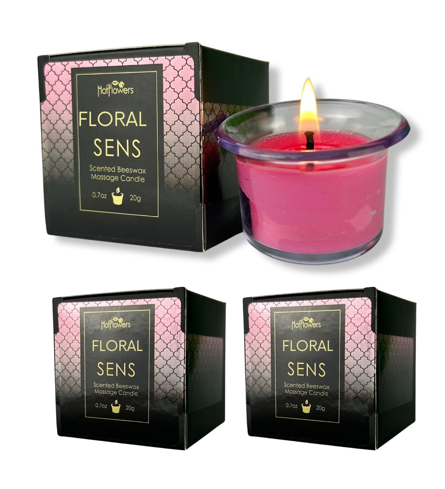 Floral Scented Beeswax Body Massage Candle Set - Low Heat Oil Warmer & Skin Safe Moisturizer - 3 x 0.7 oz | Hot Flowers - Buy Online on GoSupps.com