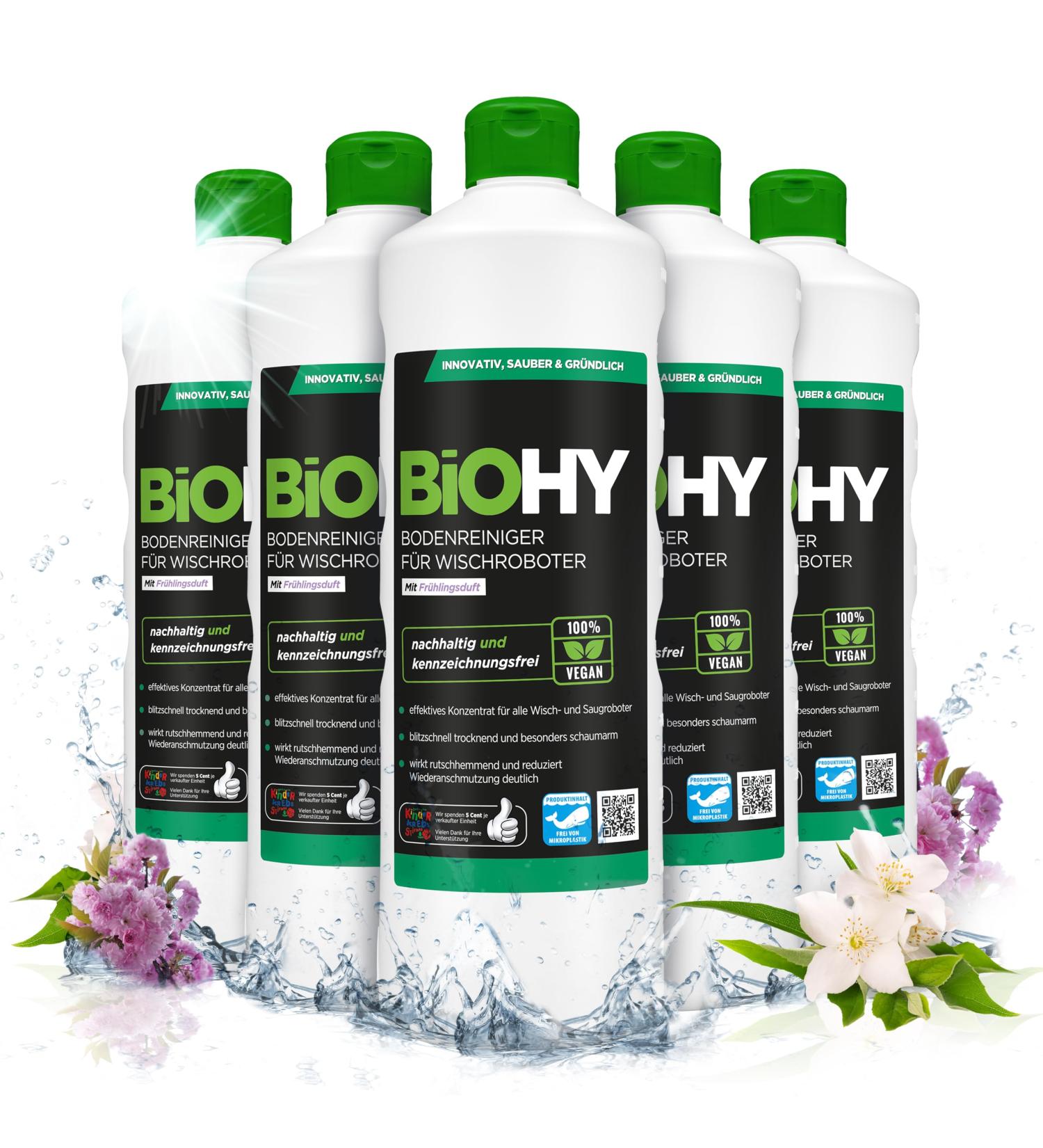 Biohy Floor Cleaner for Wiping Robots | Fresh Spring Fragrance 6 x 1L | Eco-Friendly Cleaning Concentrate | Streak-Free | 1:200 Dilution - Buy Online on GoSupps.com
