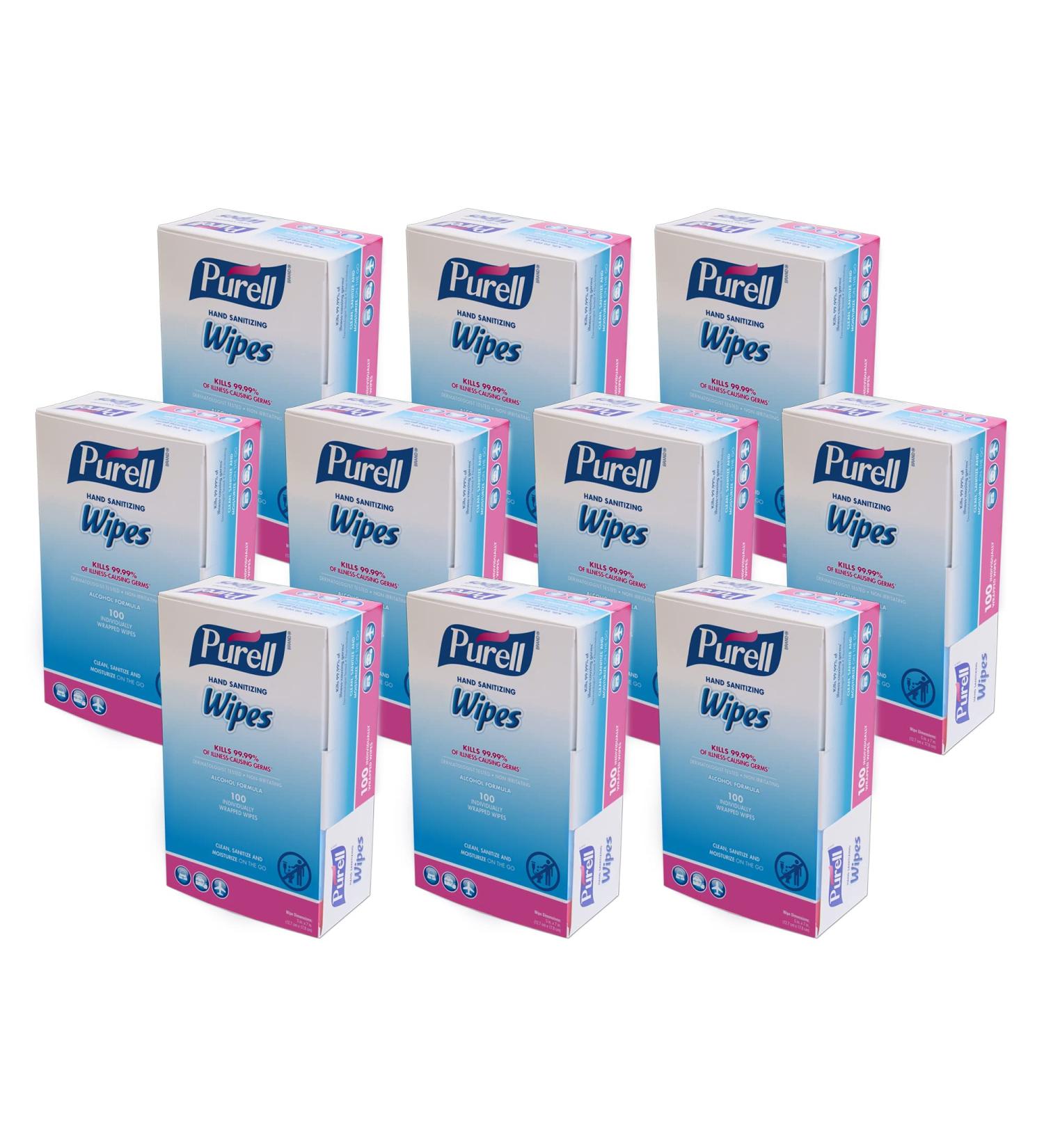 PURELL Alcohol Formula Hand Sanitizing Wipes, 100 Count Individually Wrapped (Pack of 10) - Fragrance Free - Buy Online on GoSupps.com