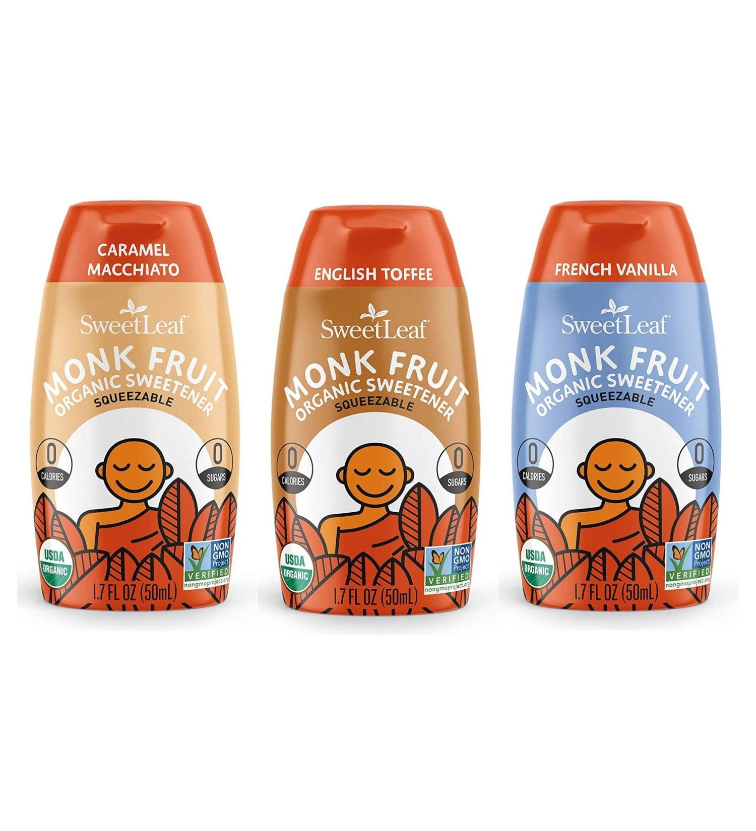 SweetLeaf Organic Monk Fruit Liquid Bundle - English Toffee, French Vanilla, Caramel Macchiato - 1.7 Ounce (Pack of 3) - Buy Online on GoSupps.com
