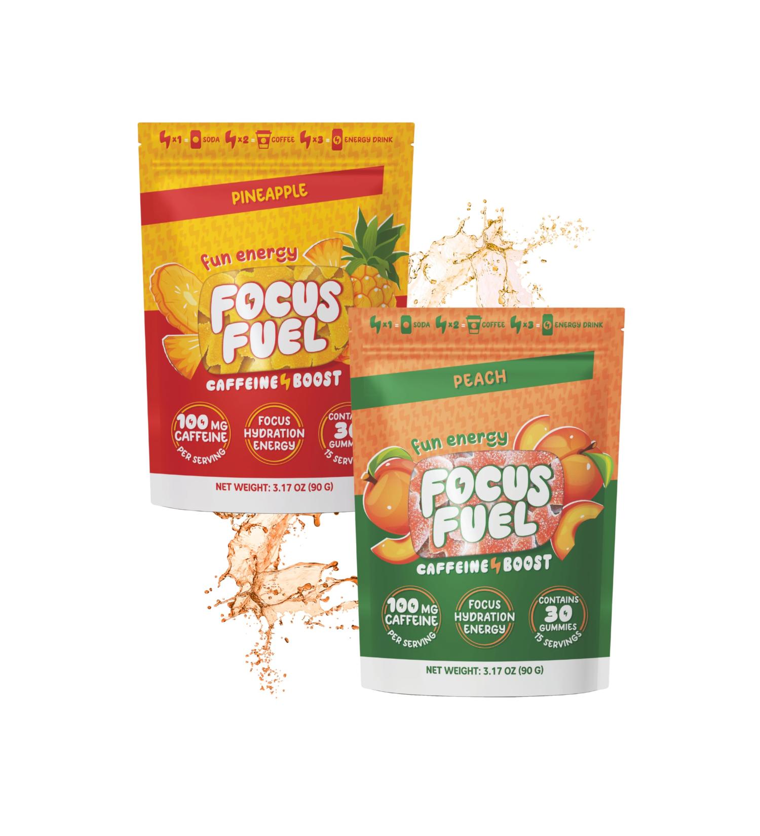 FocusFuel Energy Chews Variety Pack Peach & Pineapple (2-Pack 30 Servings Total) 100mg Natural Caffeine + Nootropics Sweet Tropical Energy Duo - Buy Online on GoSupps.com