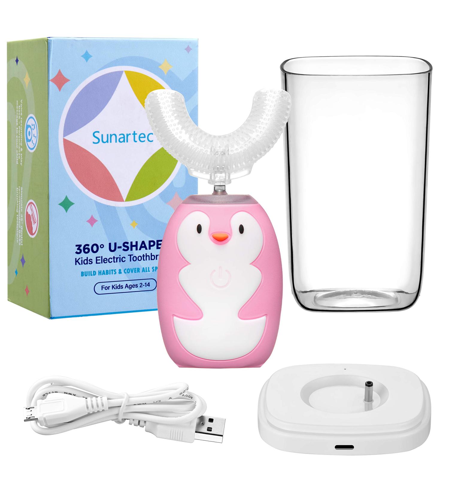 Sunartec Ultrasonic Electric 360 Kids Toothbrush Set Teeth Whitening Kits, Voice Prompt, 3 Modes, Gums Care - Children's Gifts (Pink, 2 Pack) - Buy Online on GoSupps.com