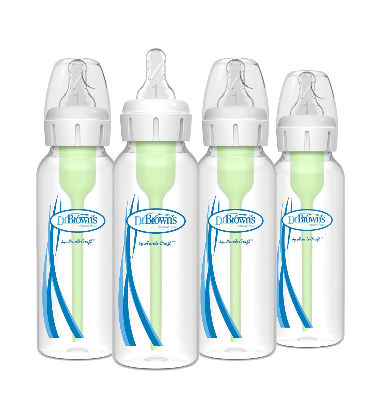 Dr. Brown's Natural Flow Anti-Colic Options+ Narrow Baby Bottles 8 oz/250 mL - Level 1 Slow Flow Nipple - 4 Pack - 0m+ - Clear - Buy Online on GoSupps.com