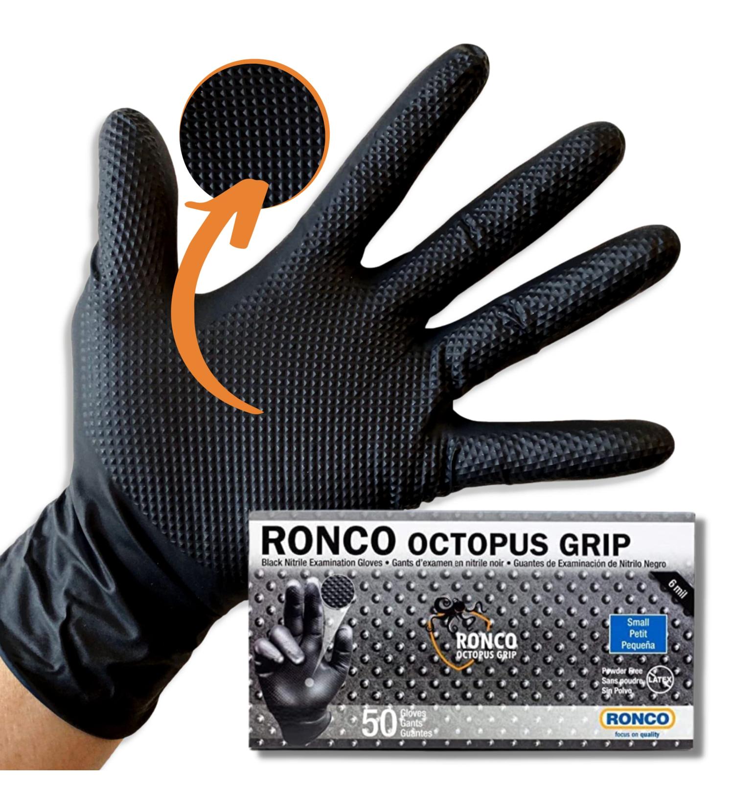 NOCOB Black Nitrile Disposable Gloves - (Raised Diamond Texture Grip) 6 Mil Thickness Latex and Powder Free (Small 50 count) - Buy Online on GoSupps.com