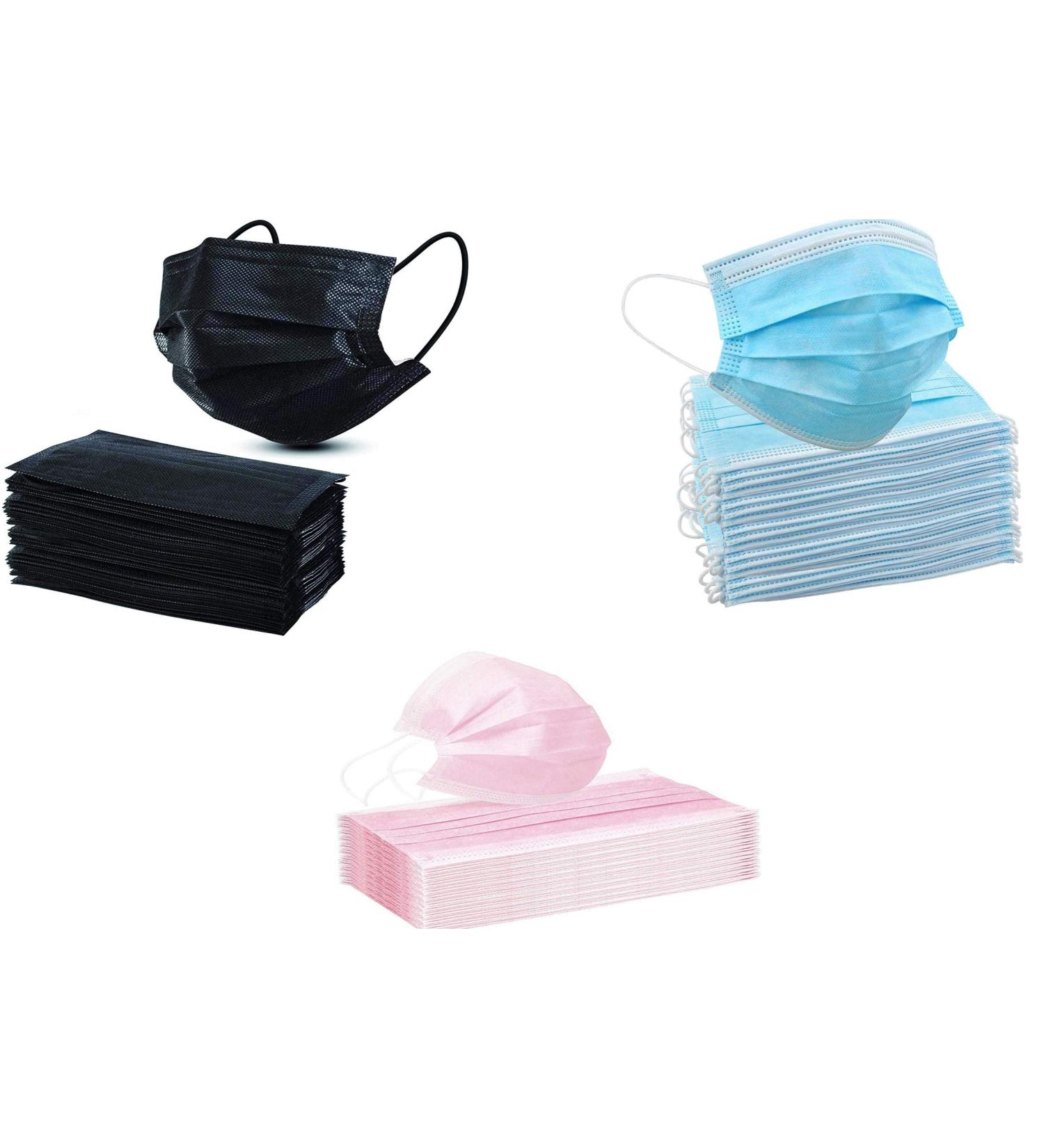 KAV 150 pieces 3-layer disposable masks (50 blue 50 black and 50 pink) |Face cover |High filterability |Suitable for sensitive skin |breathable face mask