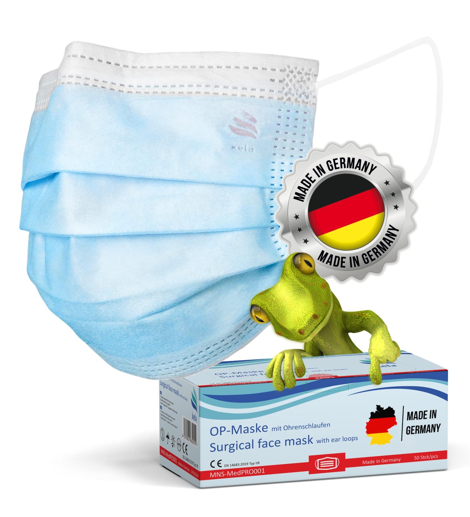 Kela OP Mask - 250x Blue Medical Masks | 100% Made in Germany | Oeko-Tex Standard | Premium MNS Type IIR Disposable Respiratory Protection - Buy Online on GoSupps.com