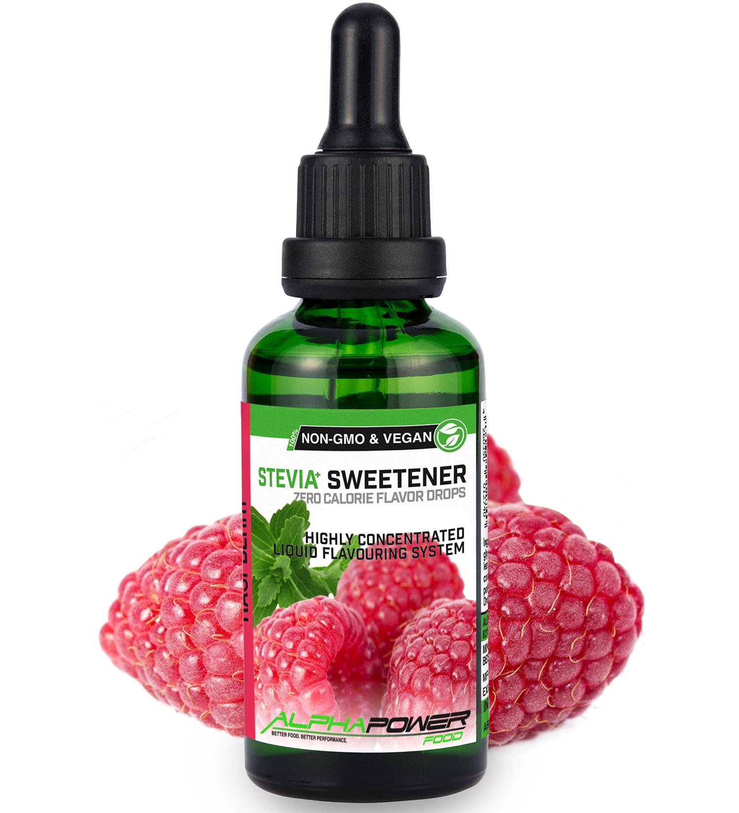 Alphapower Food Stevia Sugar-Free Raspberry Flavor Drops | 100% Natural Liquid Aroma & Sugar Substitute for Drinks Desserts & Smoothies - 50ml - Buy Online on GoSupps.com