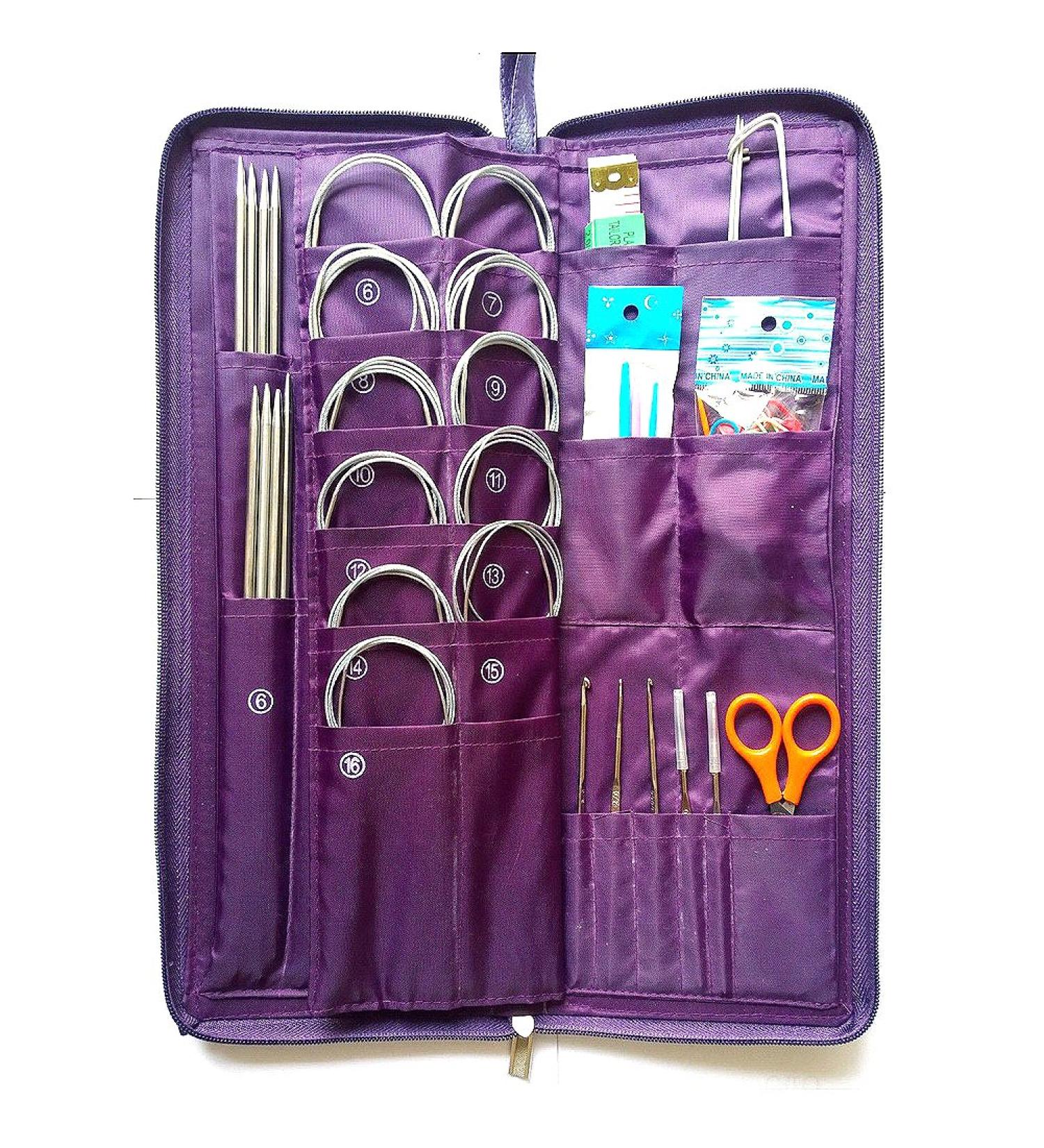104 Pcs Stainless Steel Knitting Kit with Needles and Crochet Hook - Hand Tool Set with Pu Bag - Buy Online on GoSupps.com