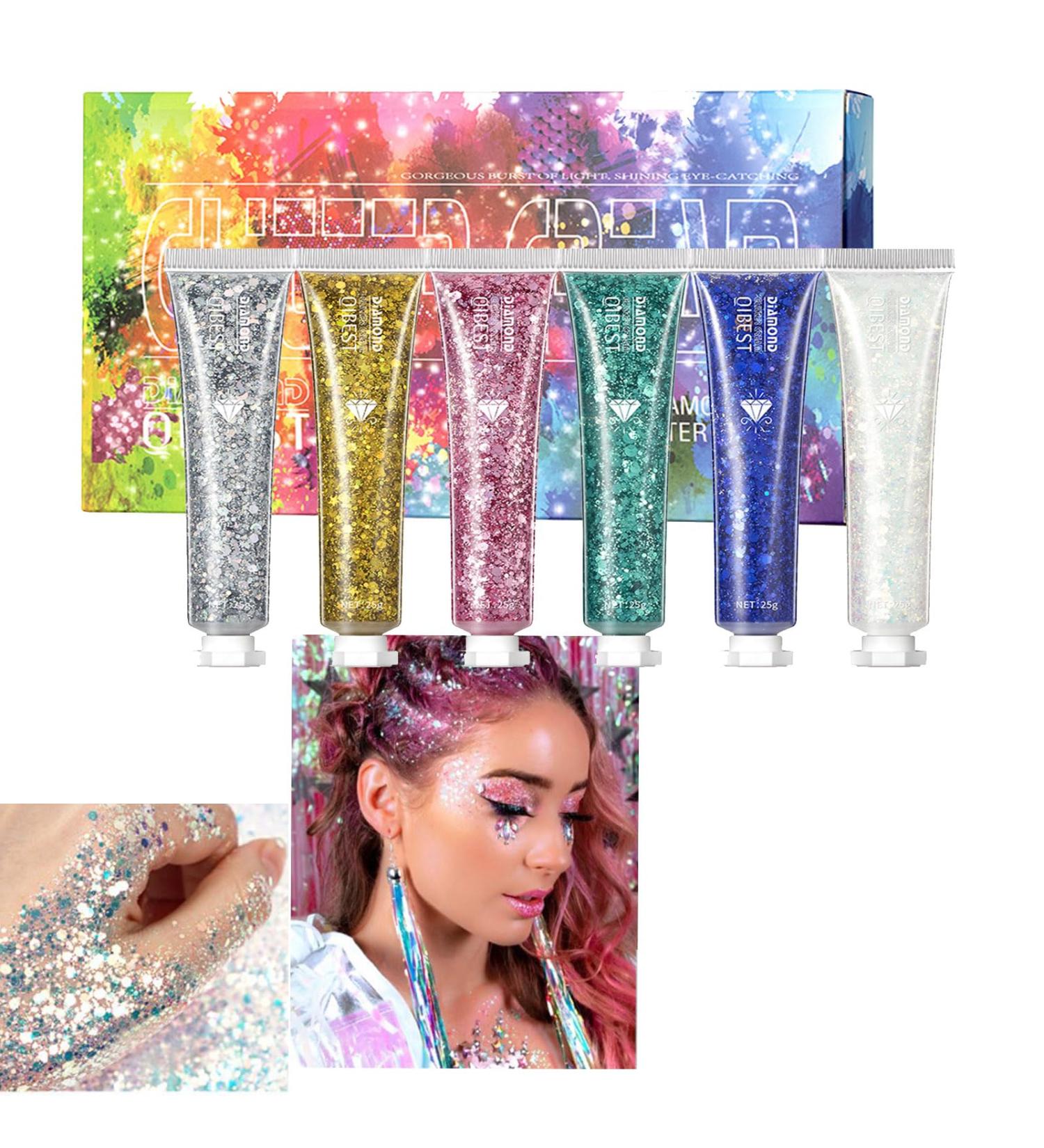 RoseFlower 6 Colours Face Gel Glitter Body Gel Festival Glitter Cosmetic Face Hair Nails Eyes Bling Sequins Makeup Sequins Liquid Eyeshadow Christmas Halloween Makeup Mermaid Powder Shiny Flakes #1 - Buy Online on GoSupps.com