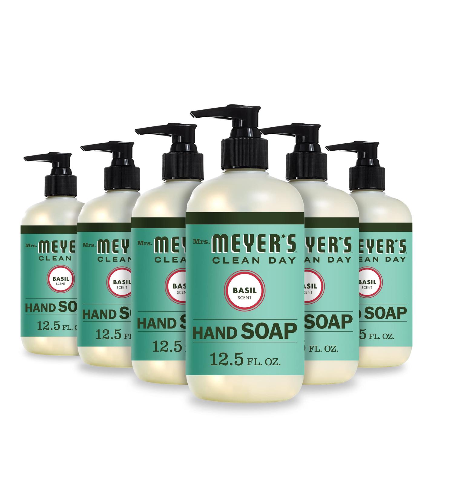 Mrs. Meyer's Basil Hand Soap 12.5 fl. oz - Pack of 6 | Biodegradable Formula with Essential Oils - Buy Online on GoSupps.com